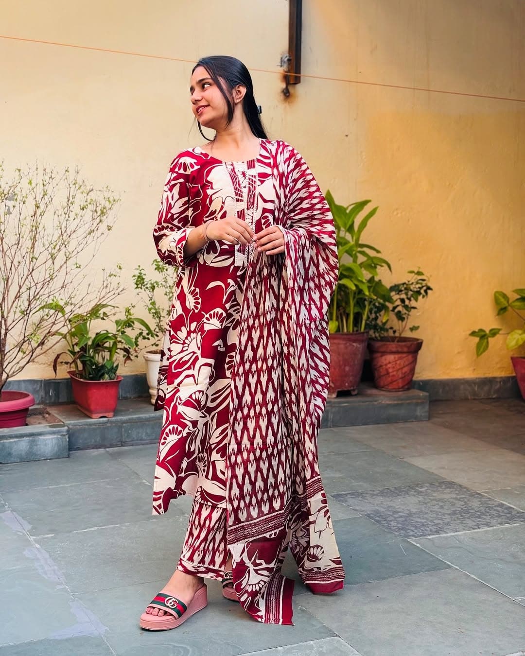 RHS008 Pure fine Cotton fabric kurti with pant with cotton khata lace work and  Dupatta set (Copy)