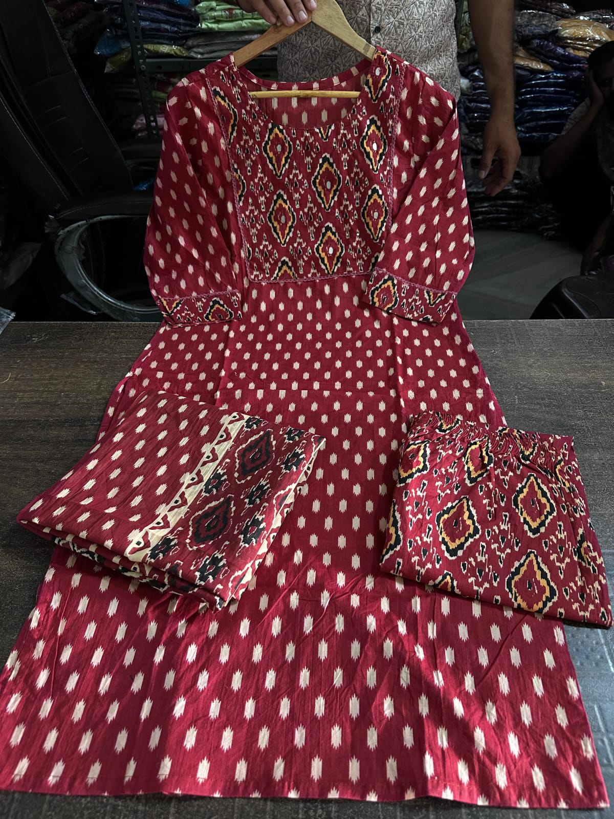 PRD009 Pure fine cotton fabric embroidery work kurti with pant with cotton 100-100 dupatta