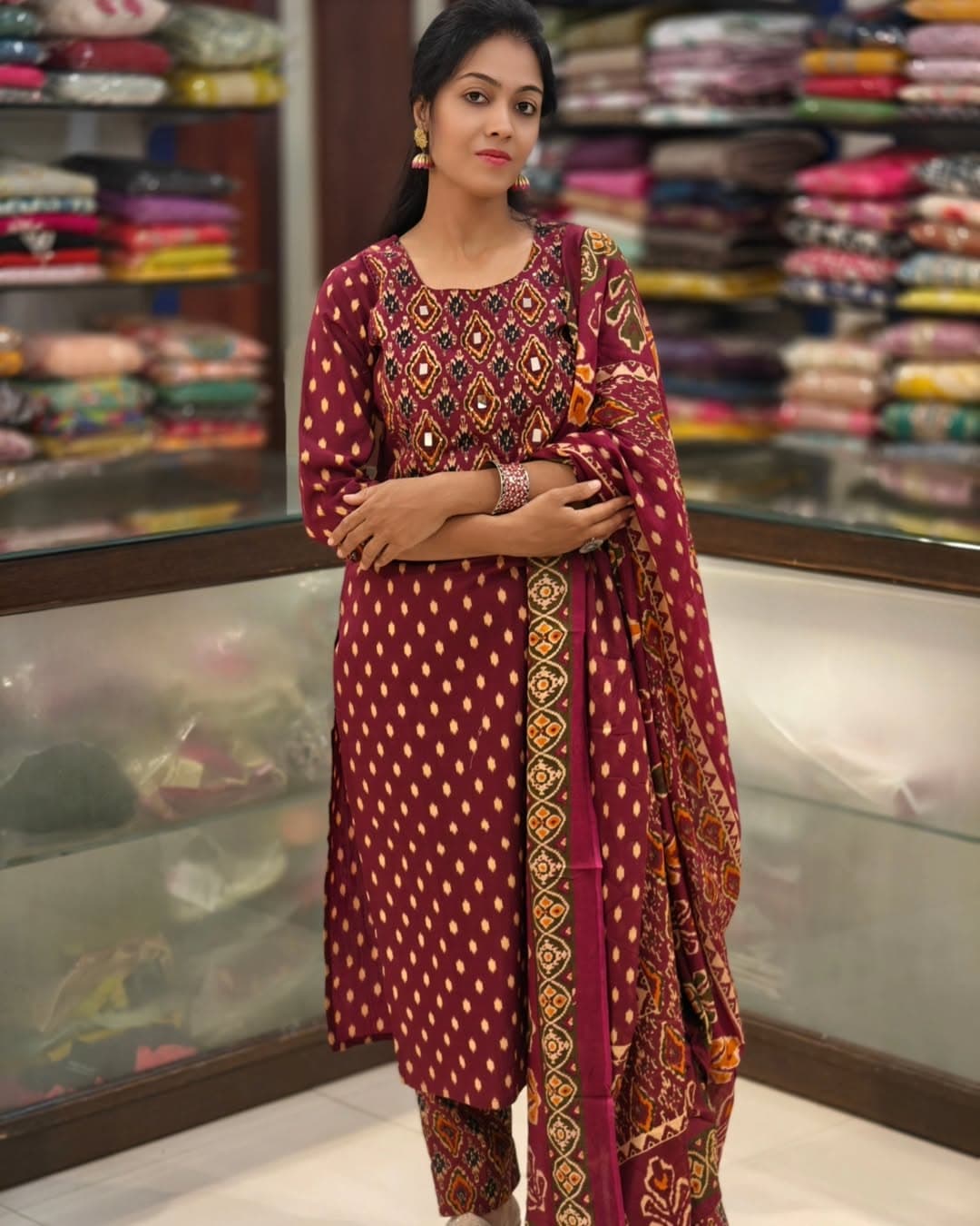 PRD009 Pure fine cotton fabric embroidery work kurti with pant with cotton 100-100 dupatta