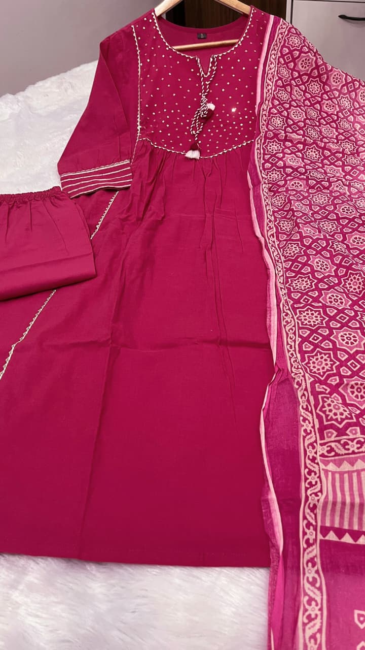 PRD0010 Pure fine cotton fabric work kurti with pant with cotton 100-100 dupatta
