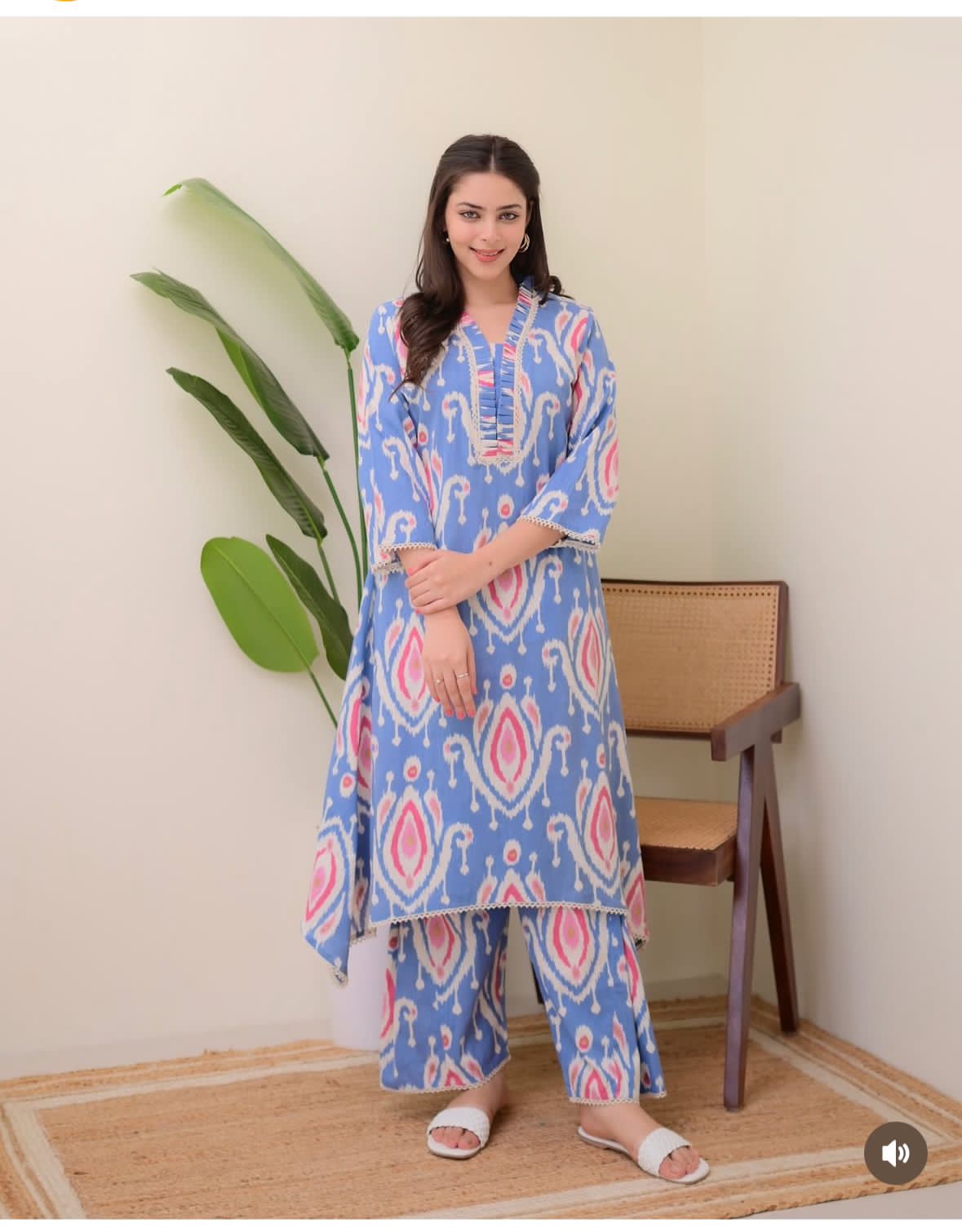 PRD0011 Featuring beautiful a line cord set Jaipur print border design kurti with side pocket
