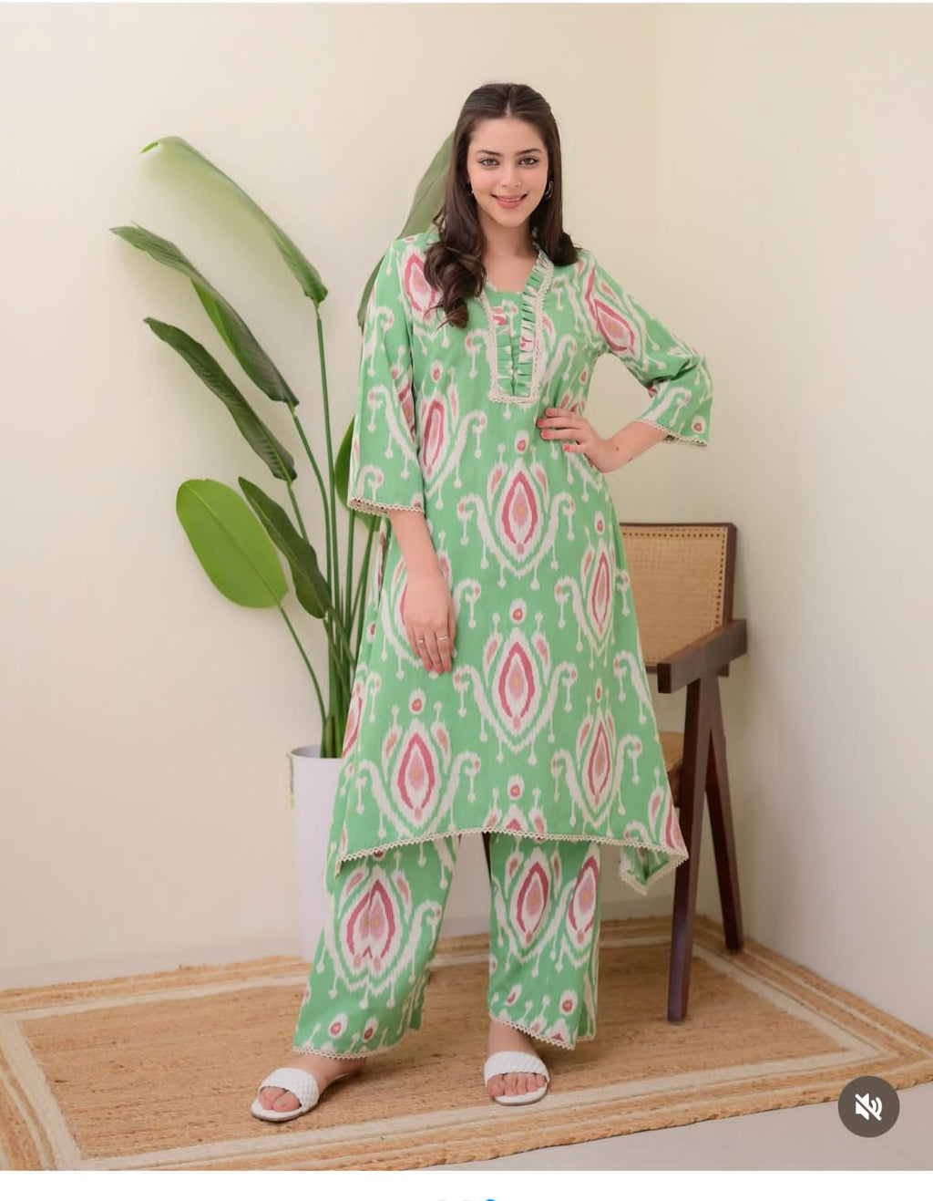 PRD0011 Featuring beautiful a line cord set Jaipur print border design kurti with side pocket