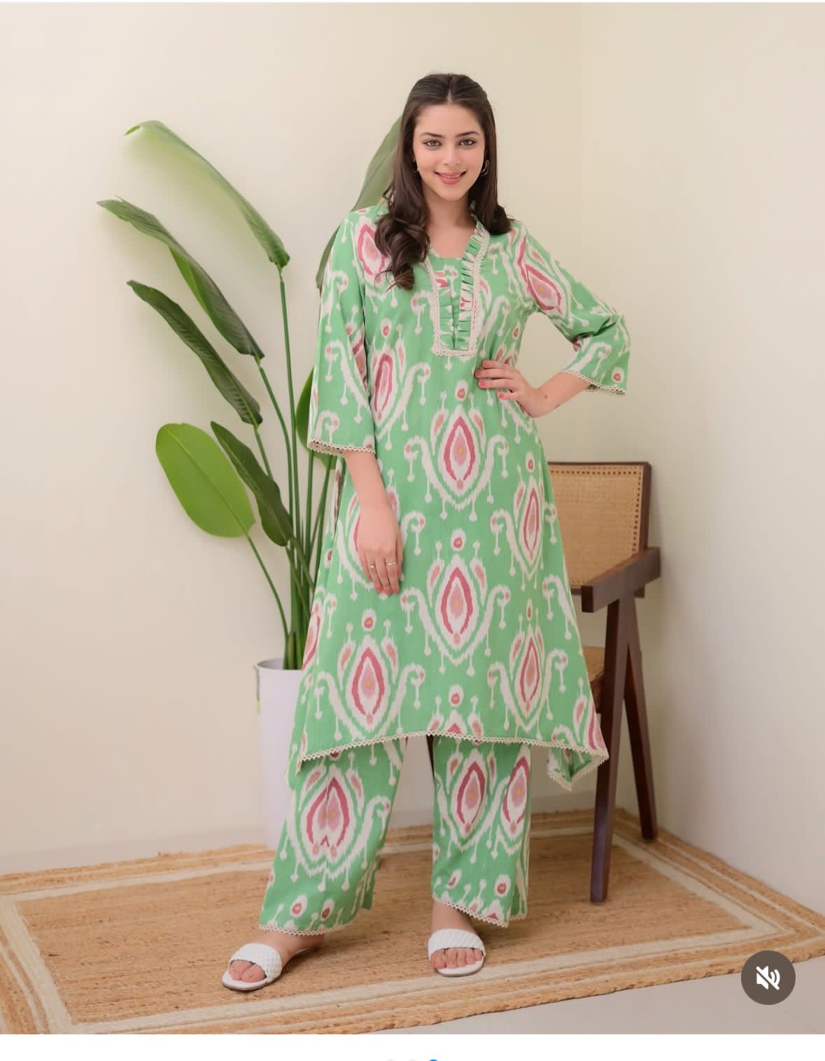 PRD0011 Featuring beautiful a line cord set Jaipur print border design kurti with side pocket