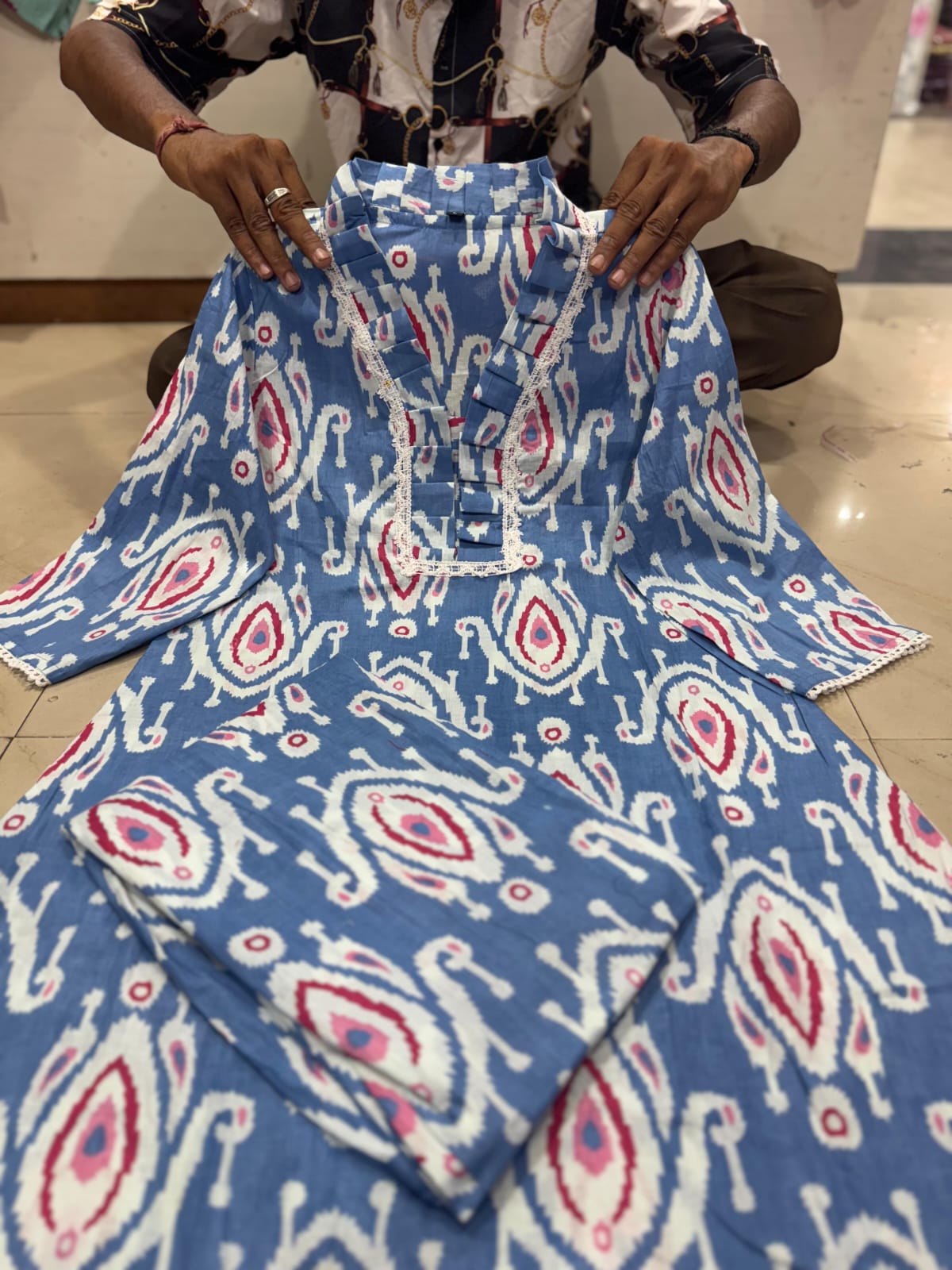 PRD0011 Featuring beautiful a line cord set Jaipur print border design kurti with side pocket