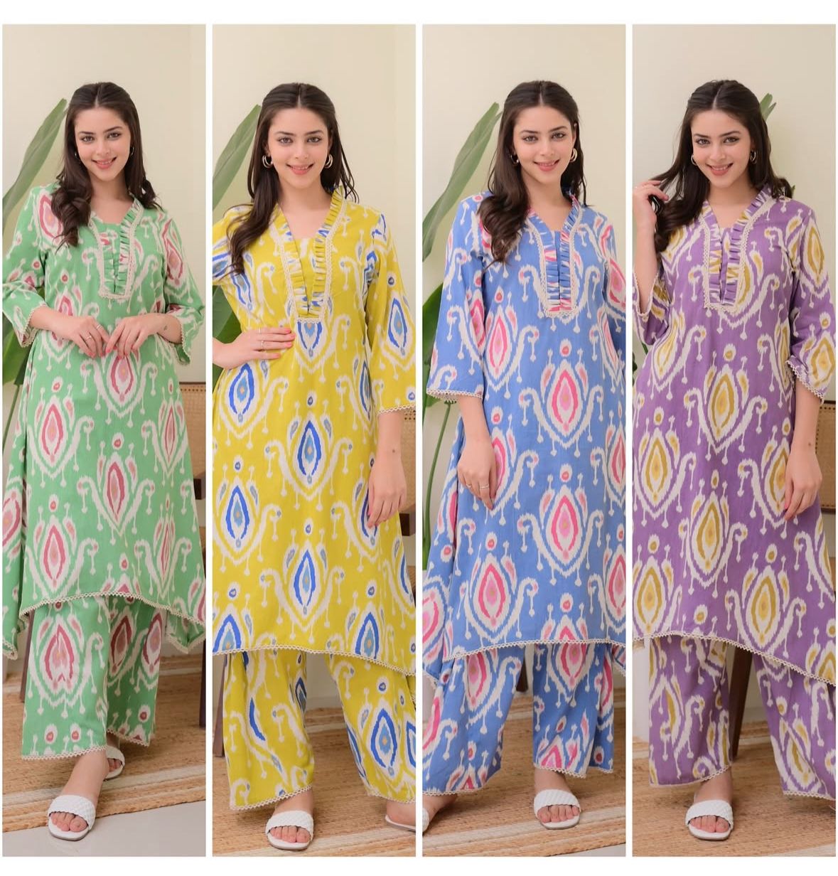 PRD0011 Featuring beautiful a line cord set Jaipur print border design kurti with side pocket