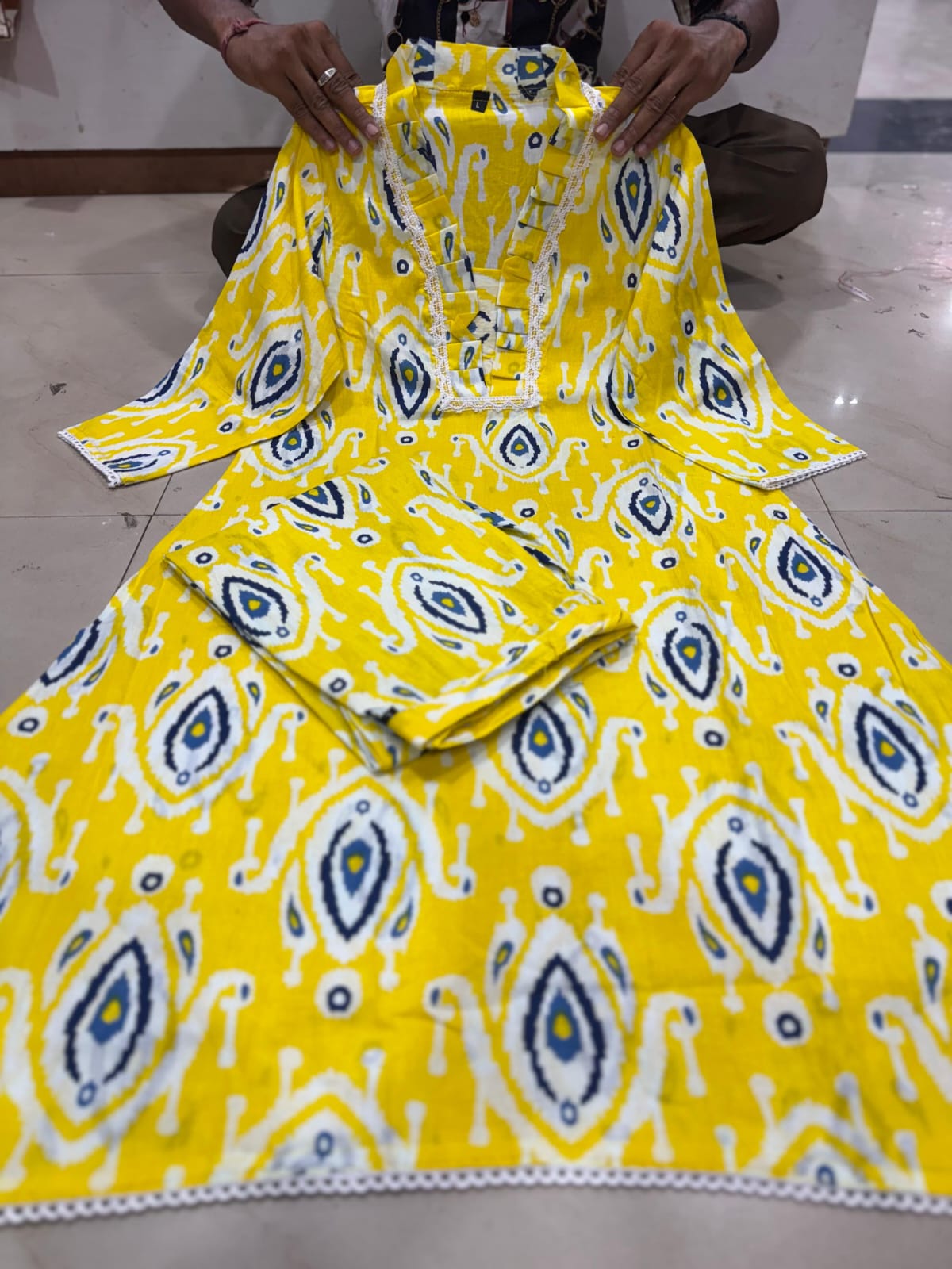PRD0011 Featuring beautiful a line cord set Jaipur print border design kurti with side pocket