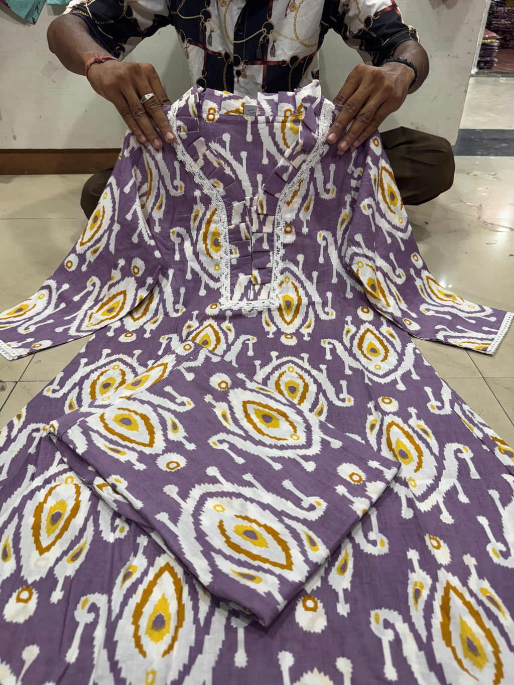 PRD0011 Featuring beautiful a line cord set Jaipur print border design kurti with side pocket