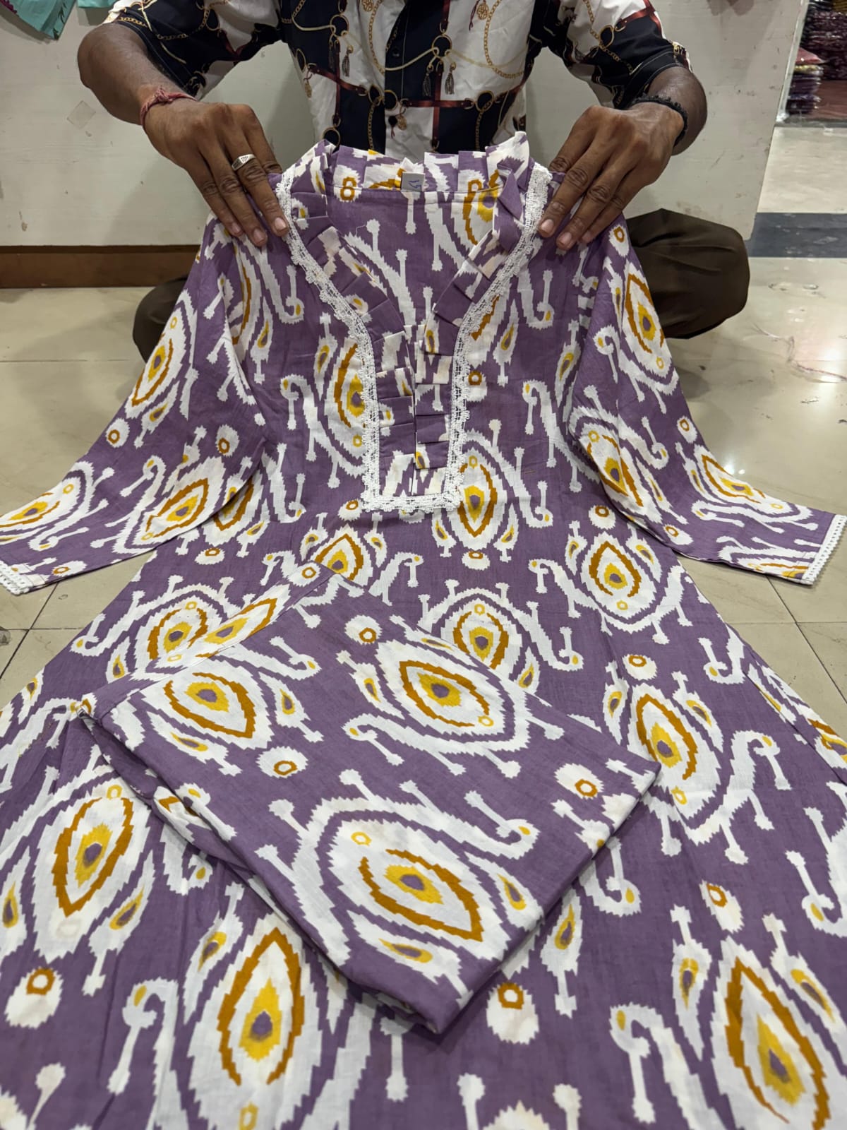 PRD0011 Featuring beautiful a line cord set Jaipur print border design kurti with side pocket