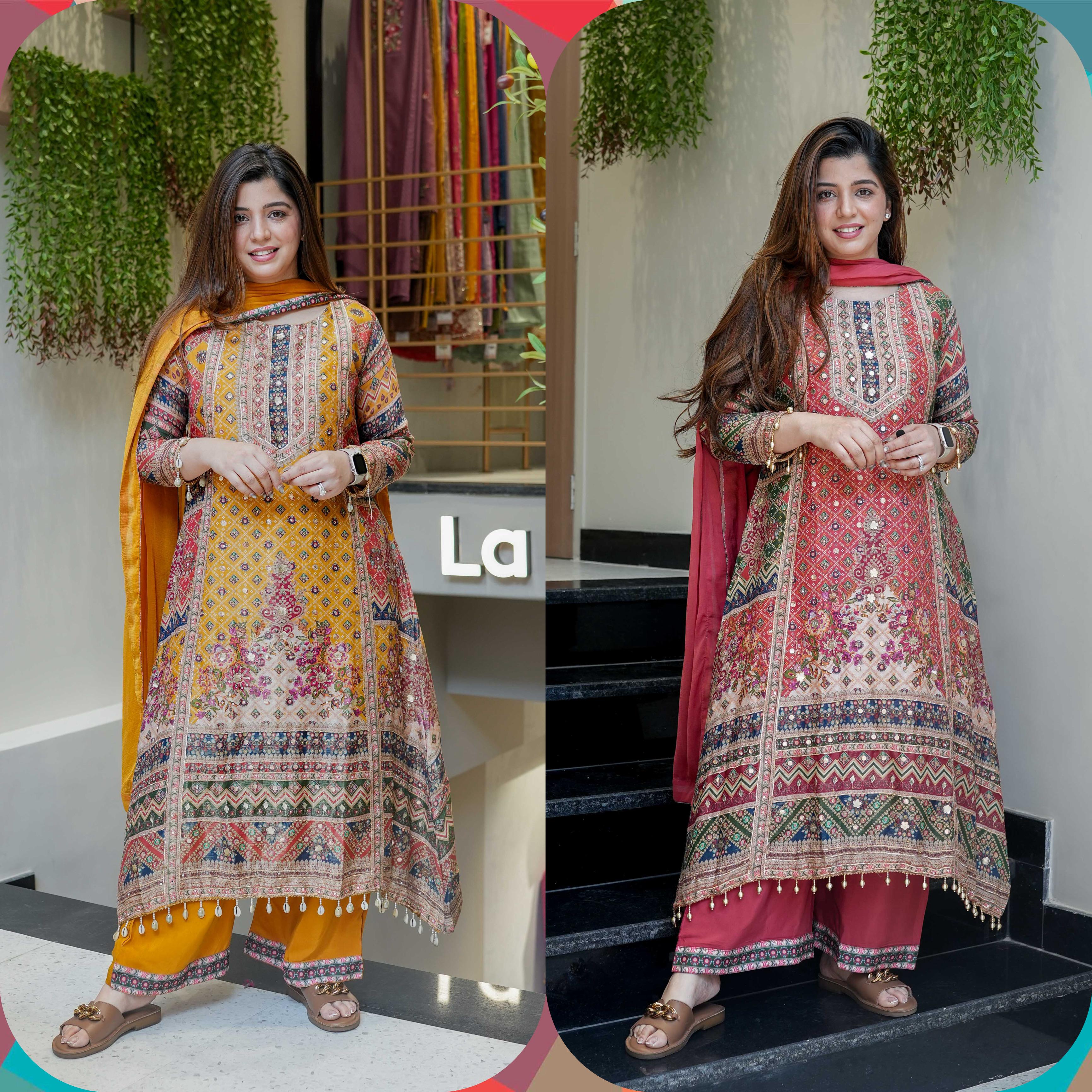 PRD0027  3 PIECE FANCY PRINTED A-Line KURTI WITH BEAUTIFUL PLAZZO AND ATTRACTIVE DUPATTA