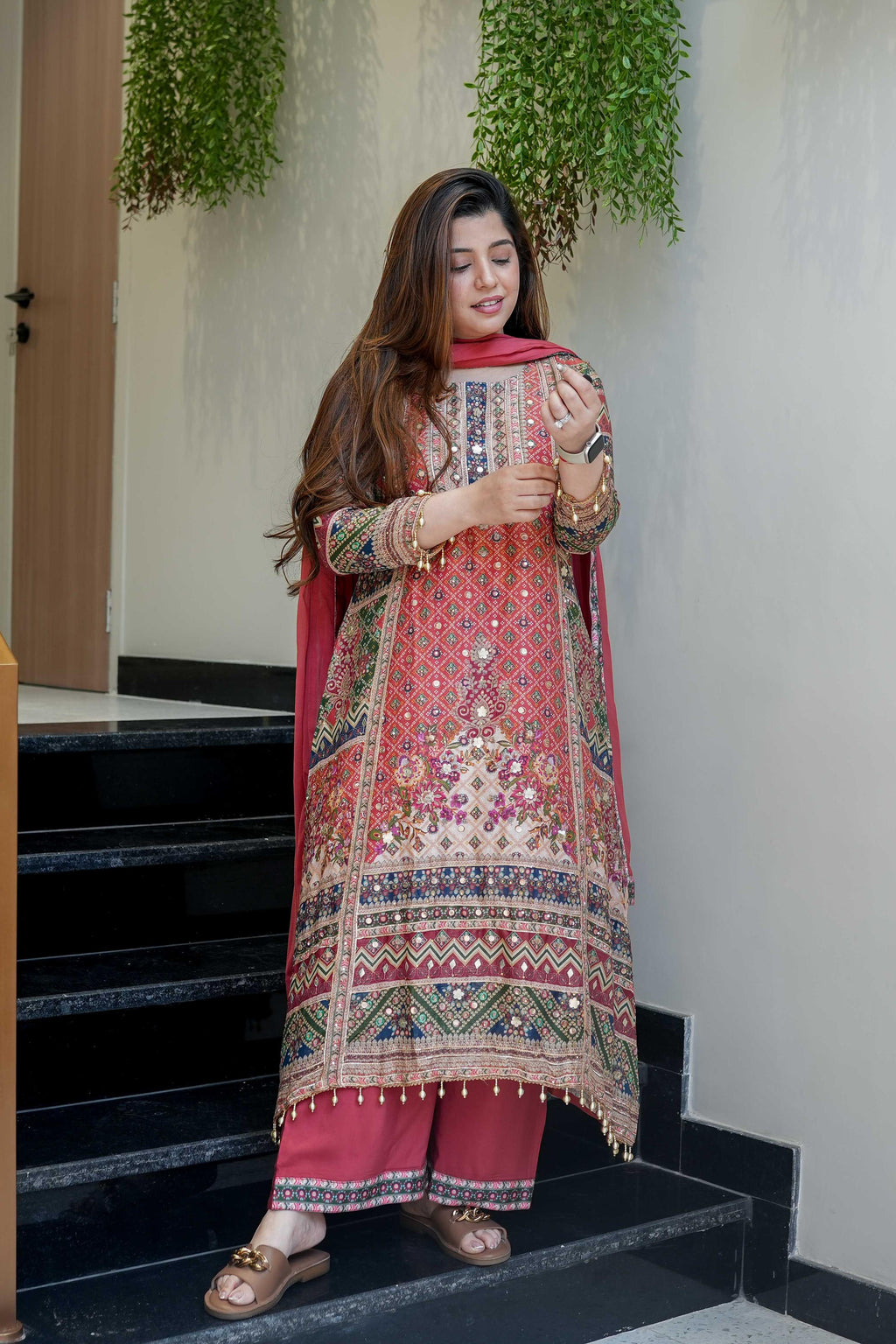 PRD0027  3 PIECE FANCY PRINTED A-Line KURTI WITH BEAUTIFUL PLAZZO AND ATTRACTIVE DUPATTA