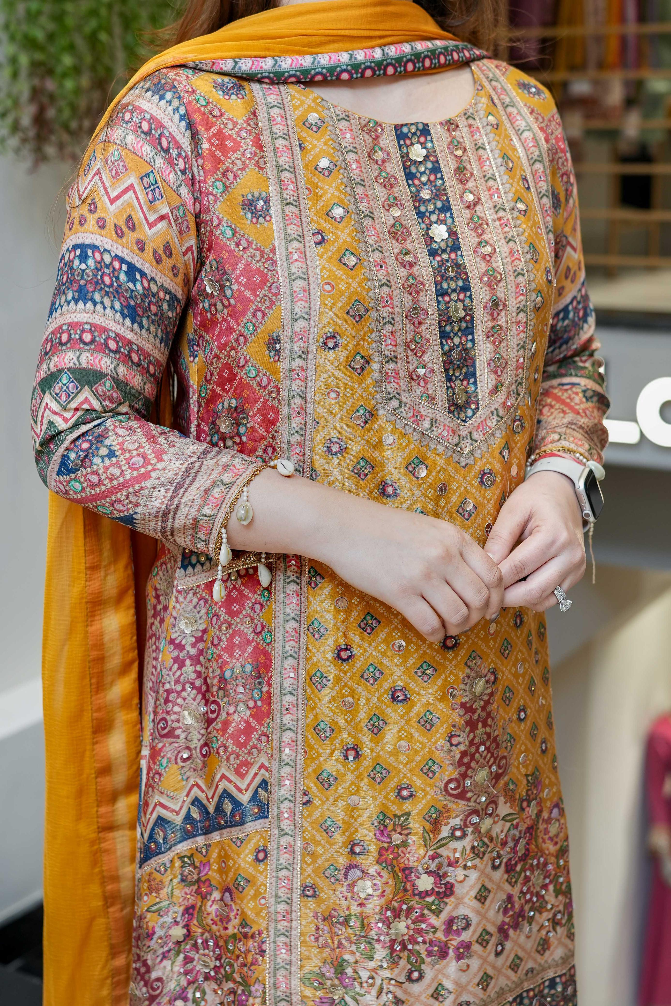 PRD0027  3 PIECE FANCY PRINTED A-Line KURTI WITH BEAUTIFUL PLAZZO AND ATTRACTIVE DUPATTA