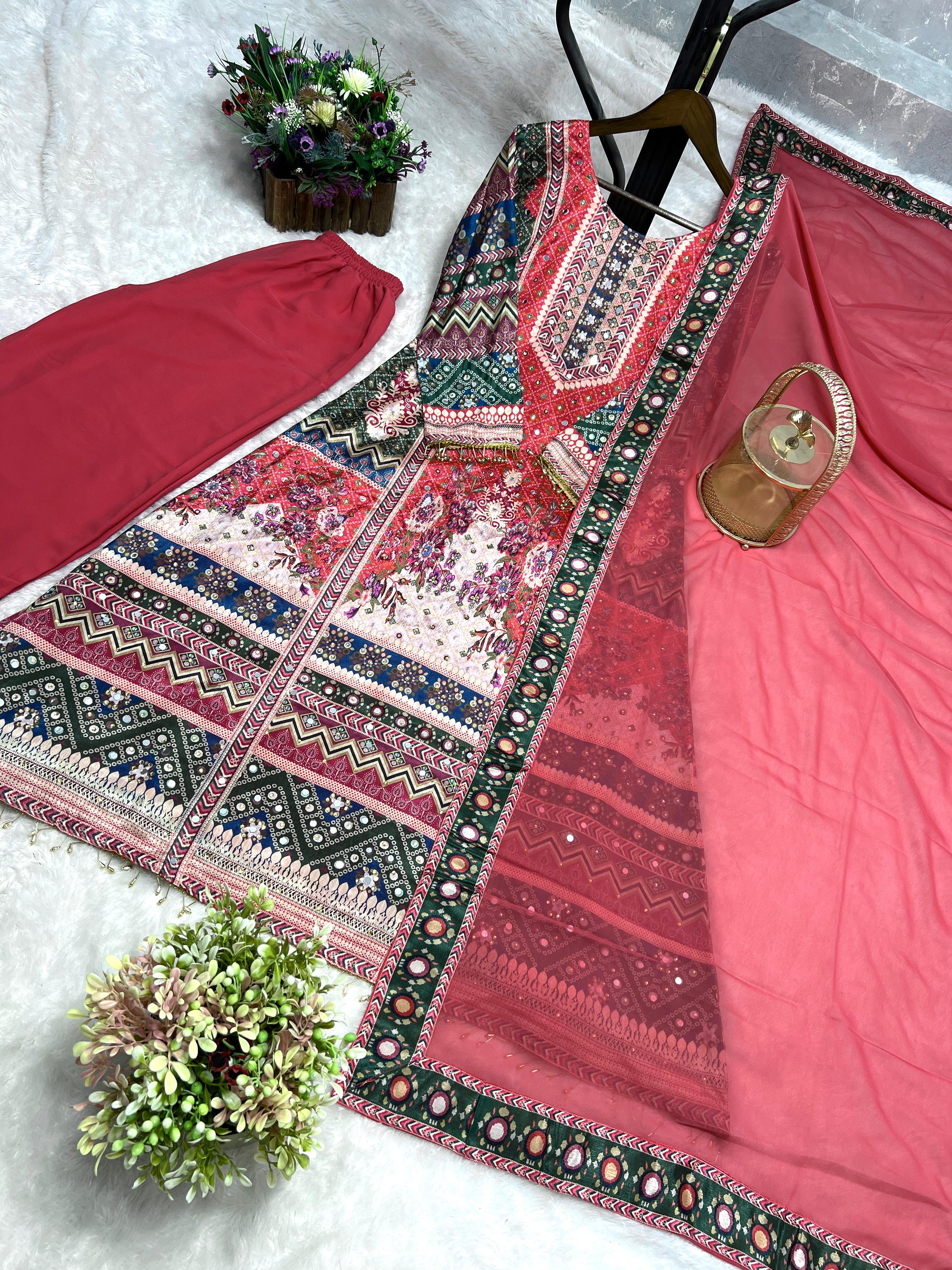 PRD0027  3 PIECE FANCY PRINTED A-Line KURTI WITH BEAUTIFUL PLAZZO AND ATTRACTIVE DUPATTA
