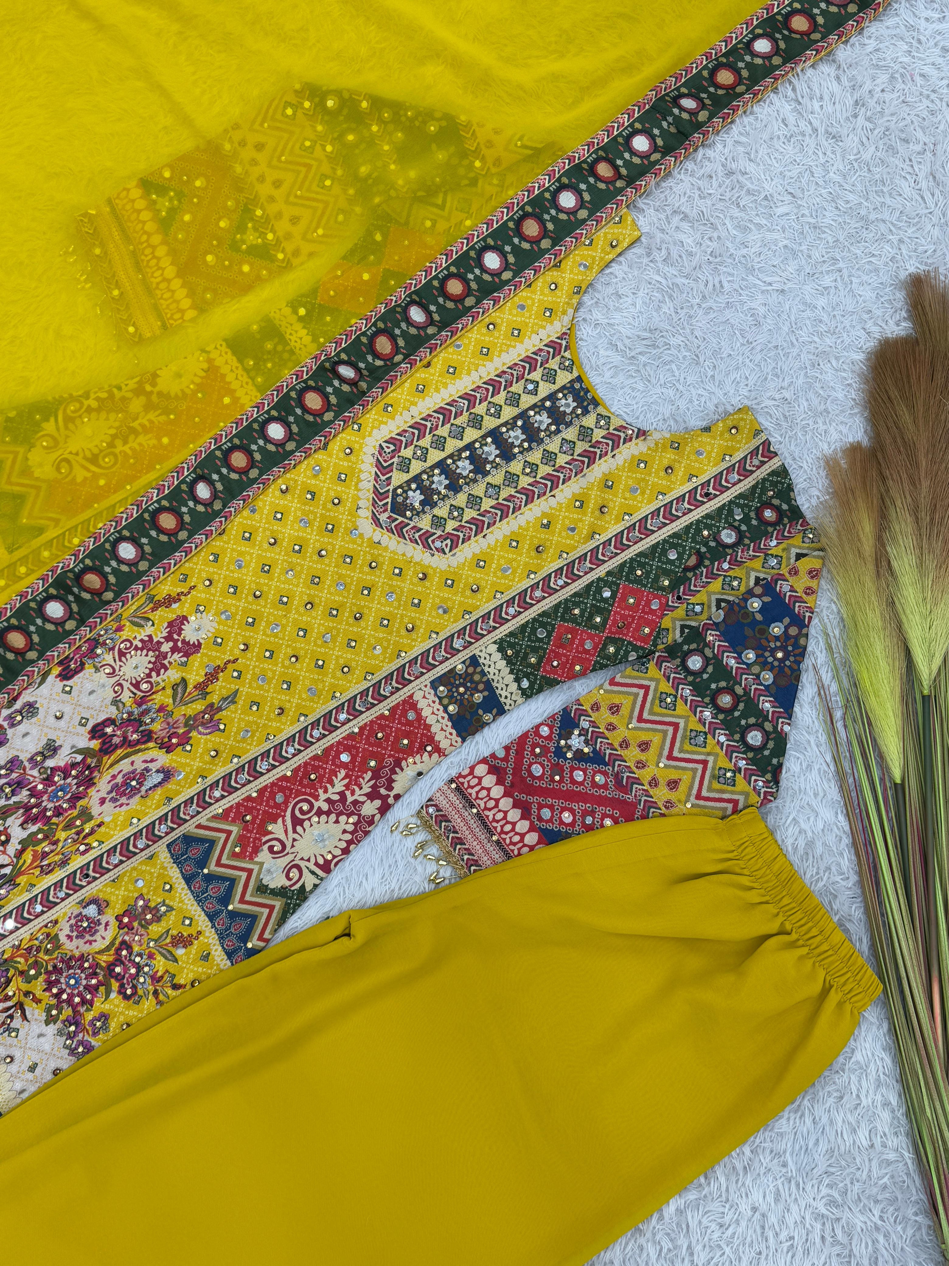 PRD0027  3 PIECE FANCY PRINTED A-Line KURTI WITH BEAUTIFUL PLAZZO AND ATTRACTIVE DUPATTA