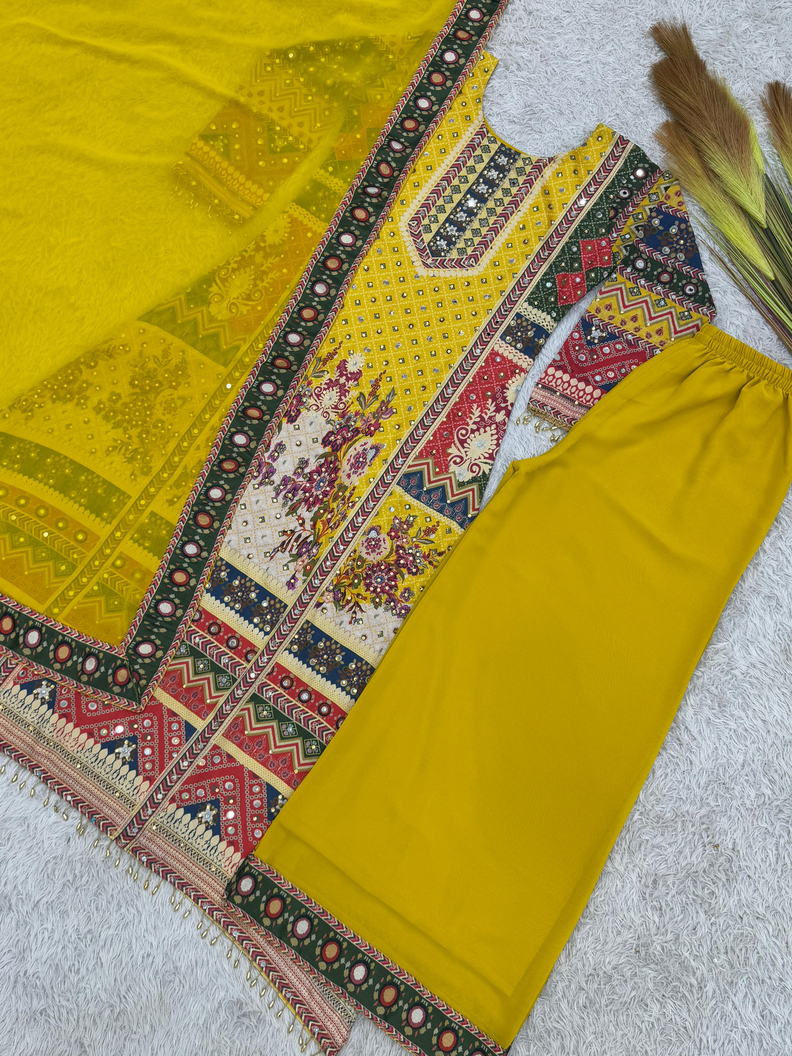 PRD0027  3 PIECE FANCY PRINTED A-Line KURTI WITH BEAUTIFUL PLAZZO AND ATTRACTIVE DUPATTA