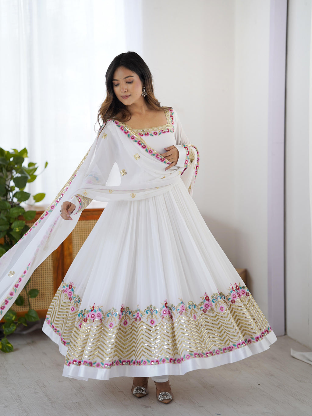 PRD0049 Elegant Embroidered Sequence Designer Anarkali Three Piece Set