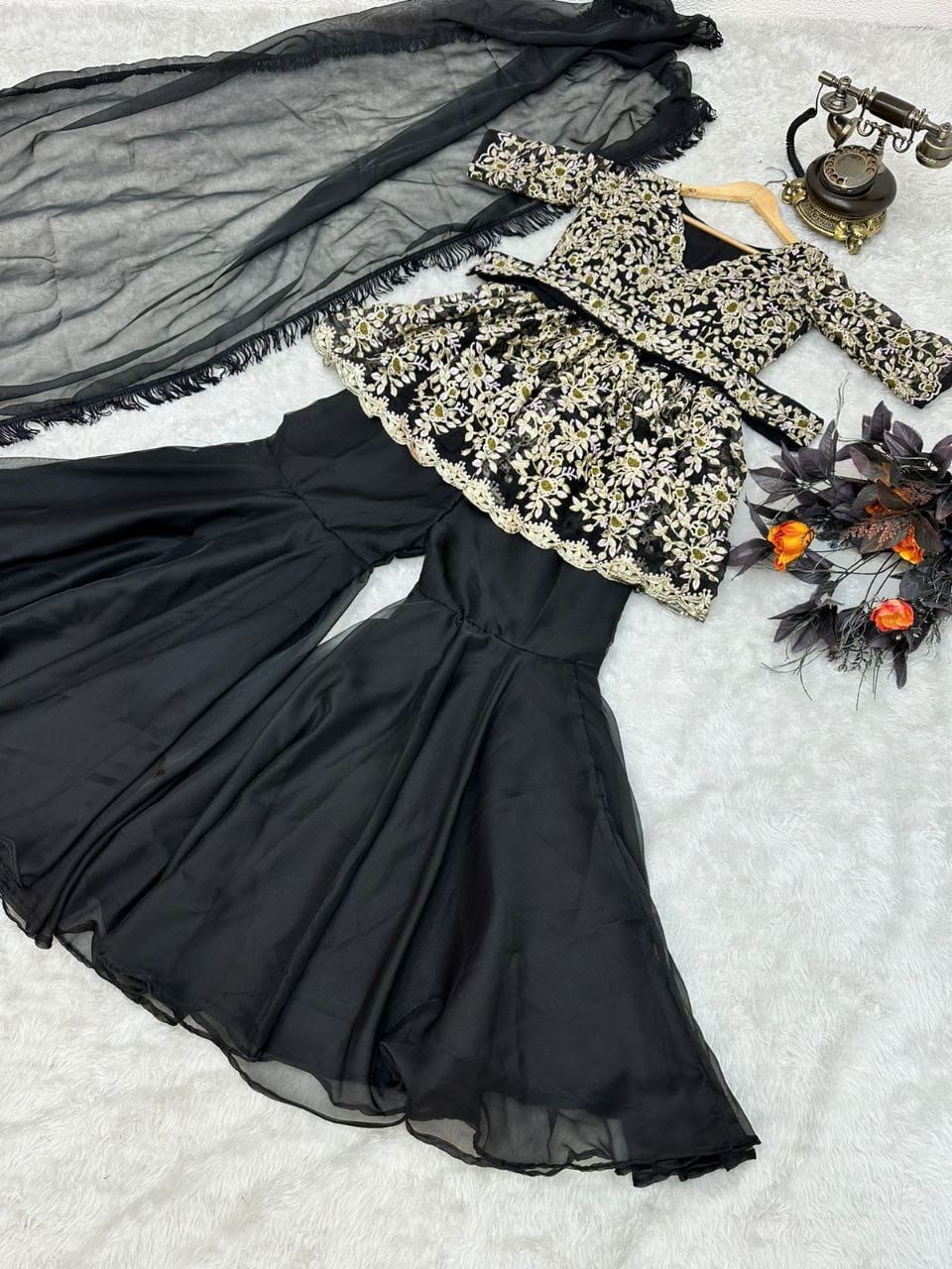 PRD0028 TRENDY BLACK COLOR SHARARA SET