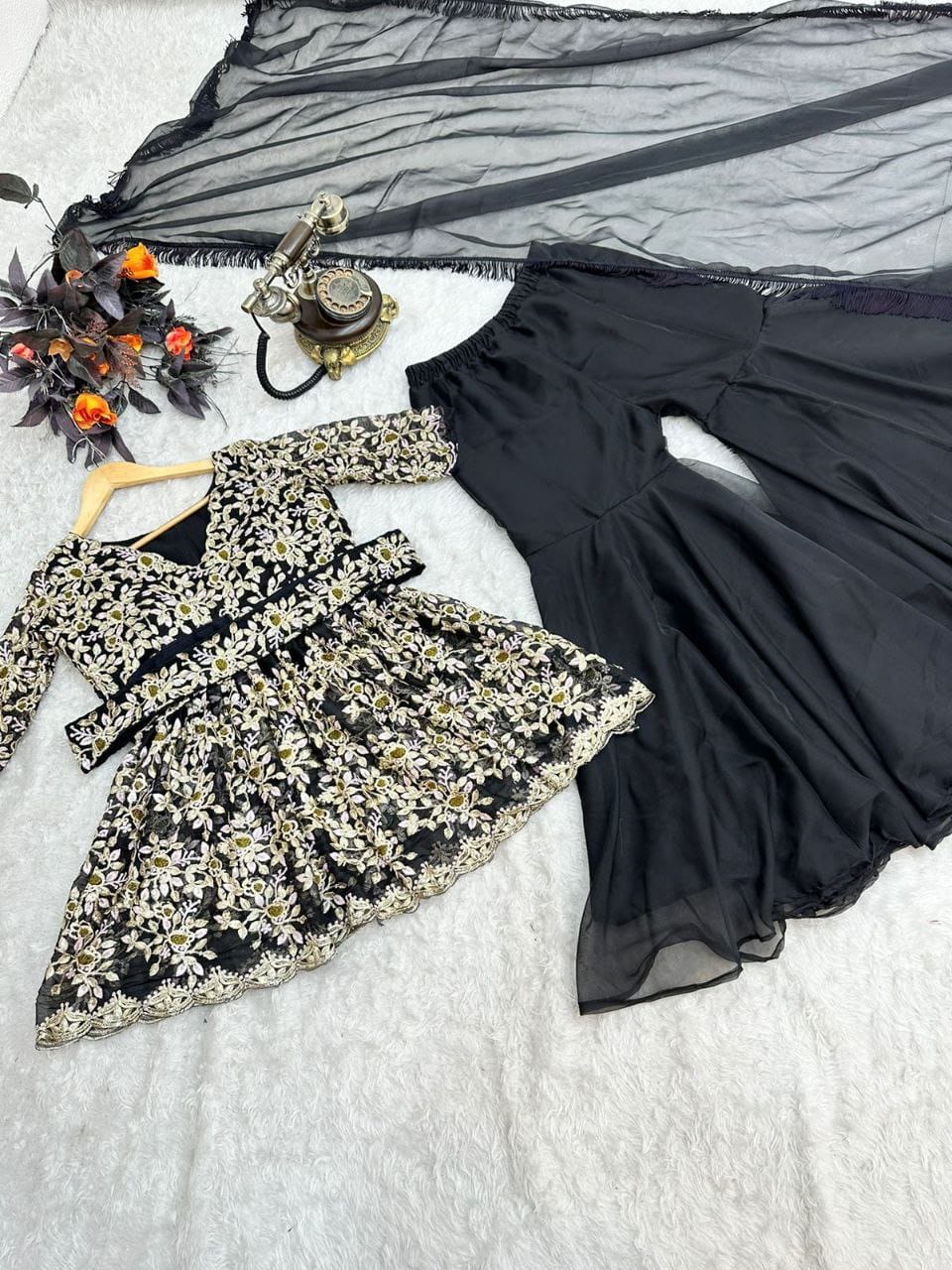PRD0028 TRENDY BLACK COLOR SHARARA SET