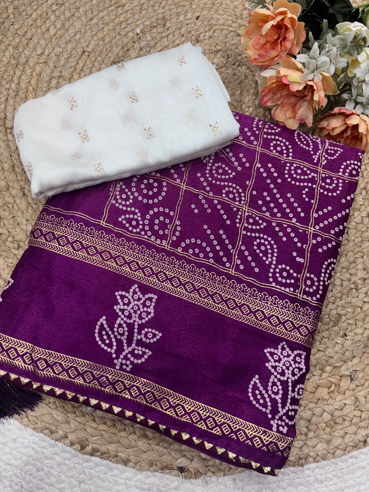 PRD0033 Premium silk foil Saree with temple border over the Saree