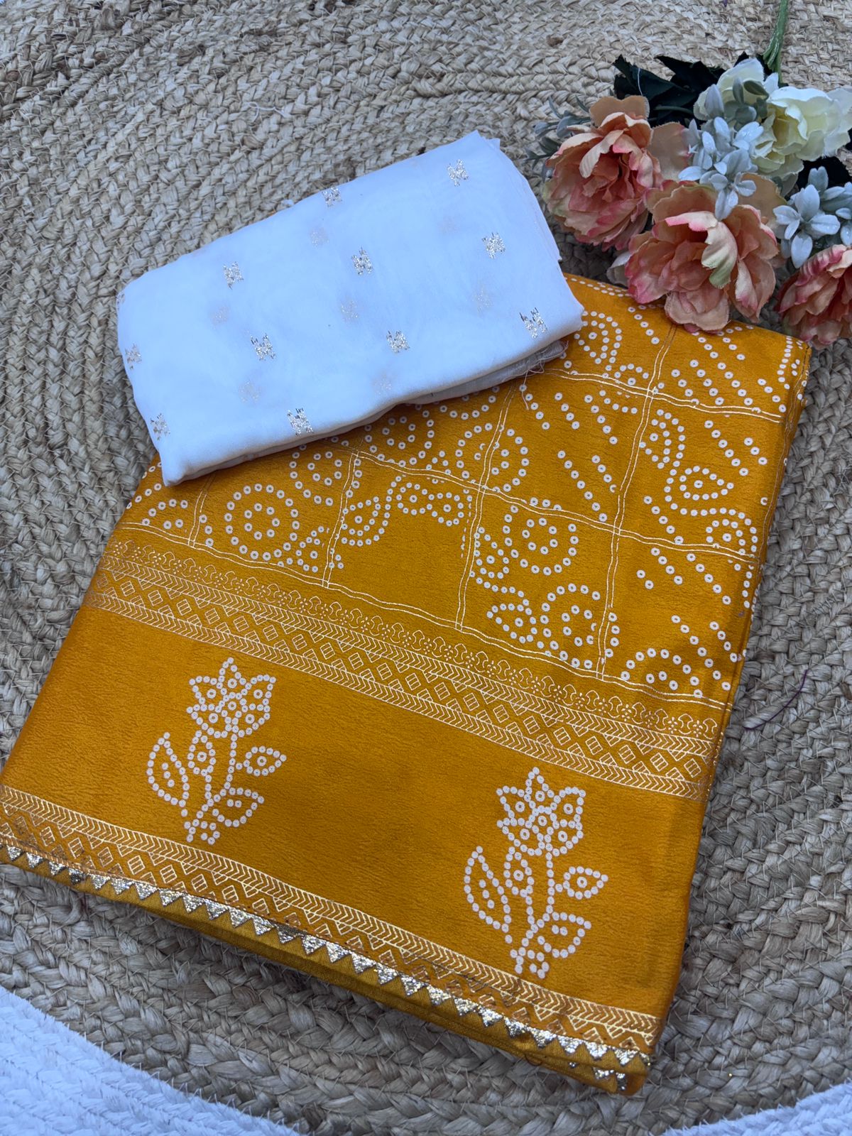 PRD0033 Premium silk foil Saree with temple border over the Saree