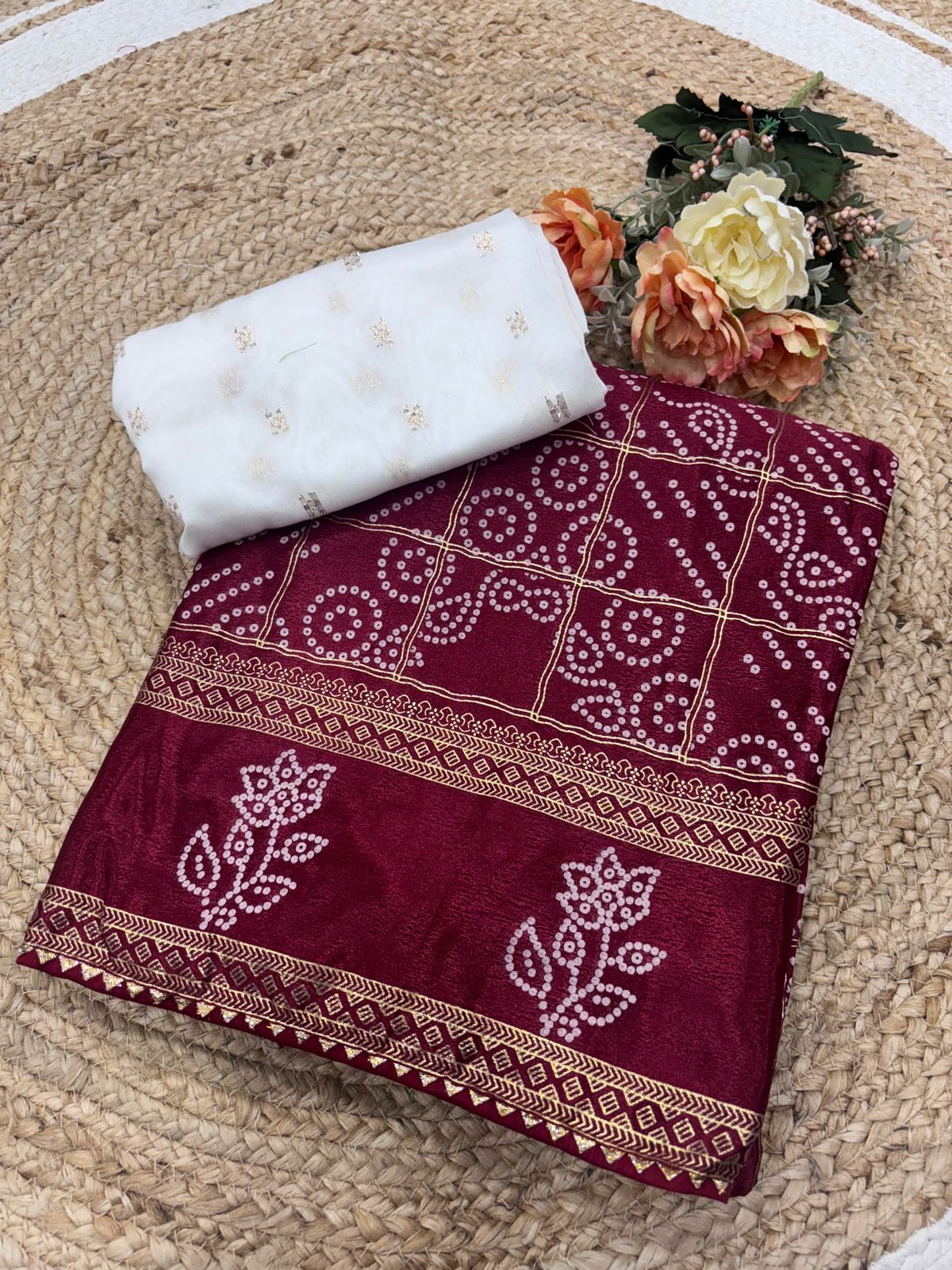 PRD0033 Premium silk foil Saree with temple border over the Saree