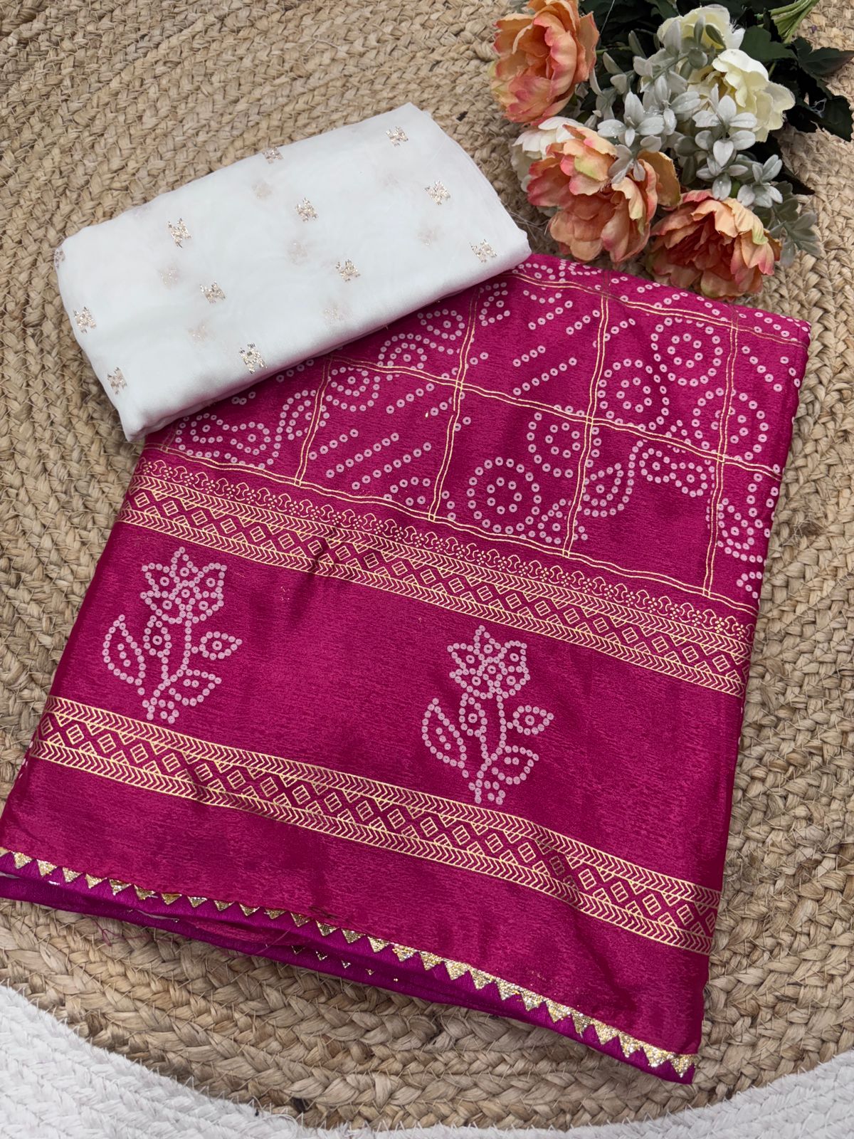PRD0033 Premium silk foil Saree with temple border over the Saree