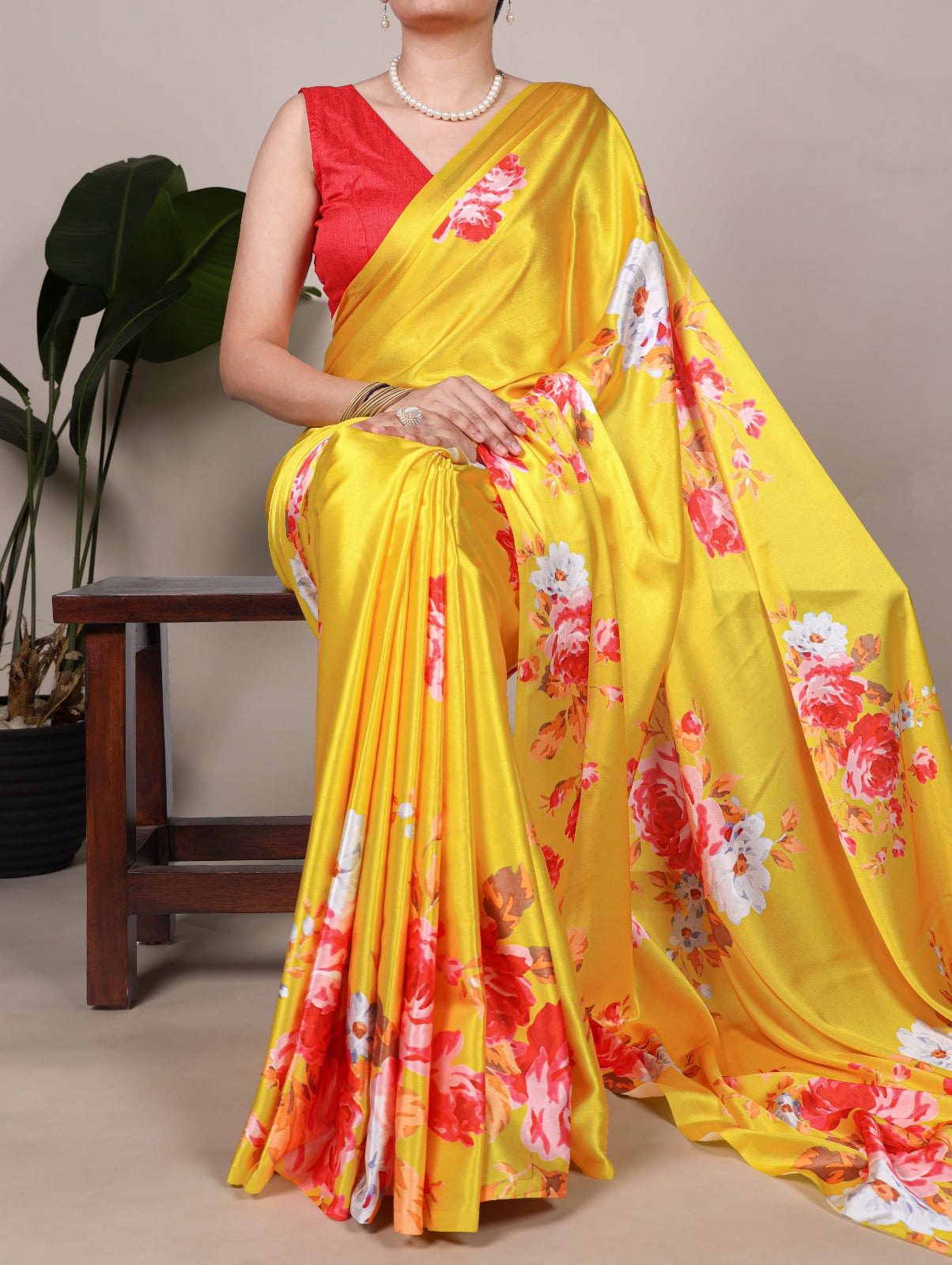 PRD0034 Step into a garden of glamour with this stunning satin floral printed saree.
