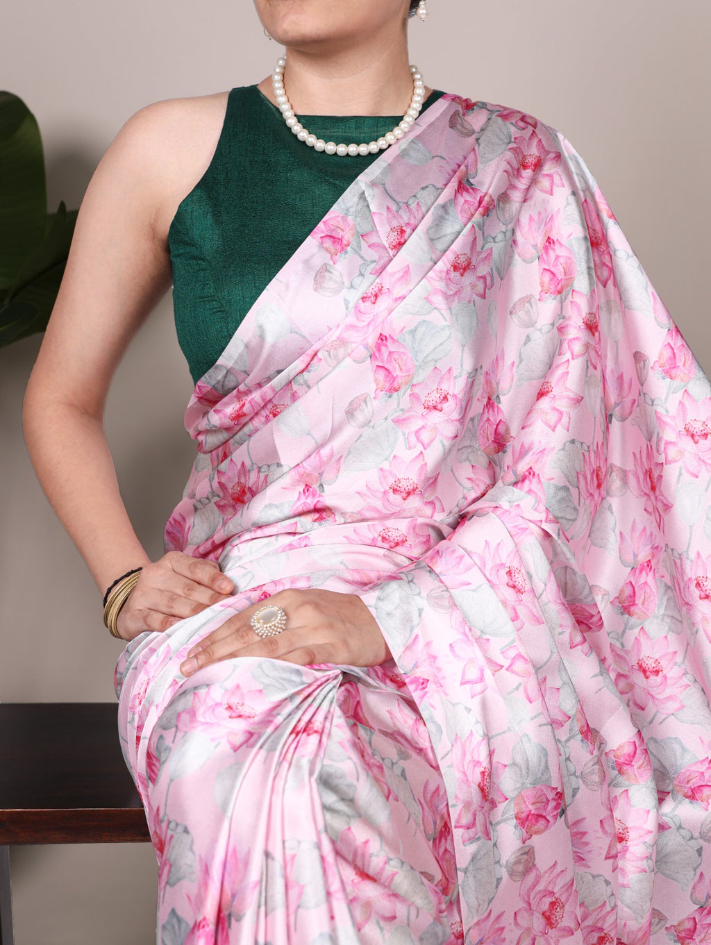 PRD0034 Step into a garden of glamour with this stunning satin floral printed saree.