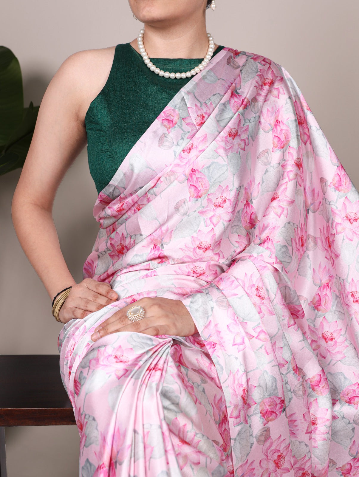 PRD0034 Step into a garden of glamour with this stunning satin floral printed saree.