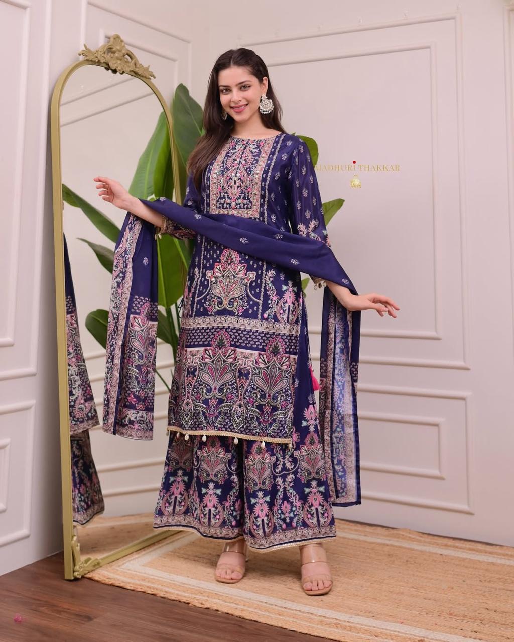 PRD0029 DESIGNER WEAR TRENDING TOP WITH PRINTED WORK WITH HAND WORK WITH PALAZZO AND DUPATTA SET