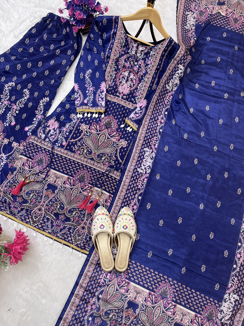 PRD0029 DESIGNER WEAR TRENDING TOP WITH PRINTED WORK WITH HAND WORK WITH PALAZZO AND DUPATTA SET