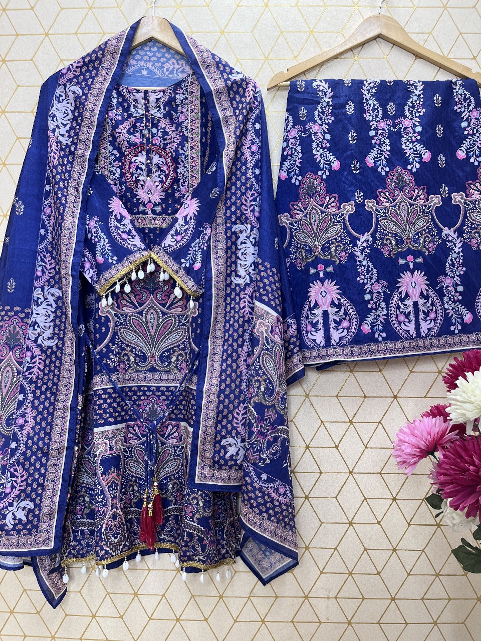 PRD0029 DESIGNER WEAR TRENDING TOP WITH PRINTED WORK WITH HAND WORK WITH PALAZZO AND DUPATTA SET