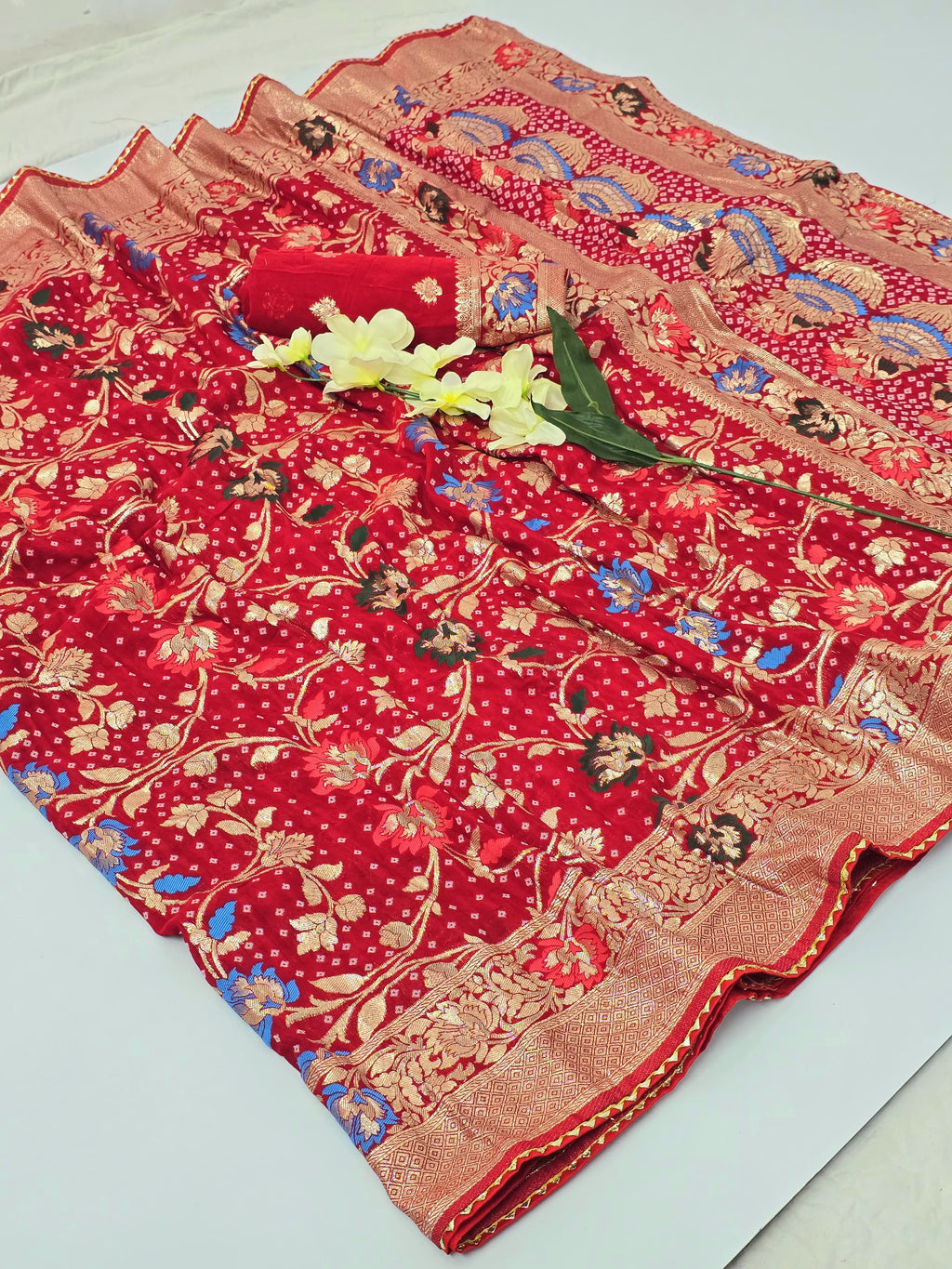 PRD0038 PPURE DOLA BANARASI SAREE WEAVING JARI ALL OVER IN SAREE WITH RICH PALLU & BIJIA LACE WHITH MENAAWORK SAREE CUT 5.5