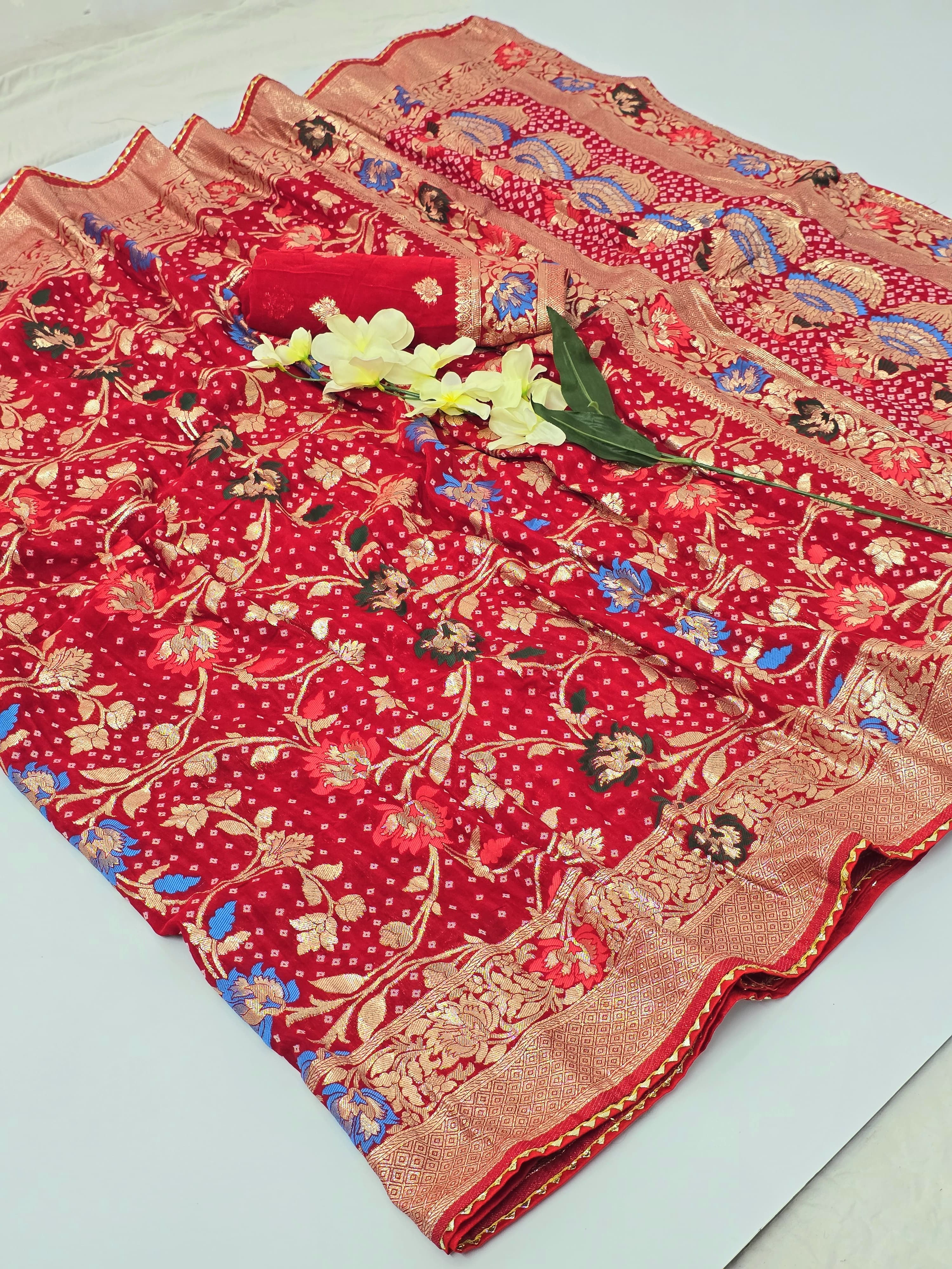PRD0038 PPURE DOLA BANARASI SAREE WEAVING JARI ALL OVER IN SAREE WITH RICH PALLU & BIJIA LACE WHITH MENAAWORK SAREE CUT 5.5