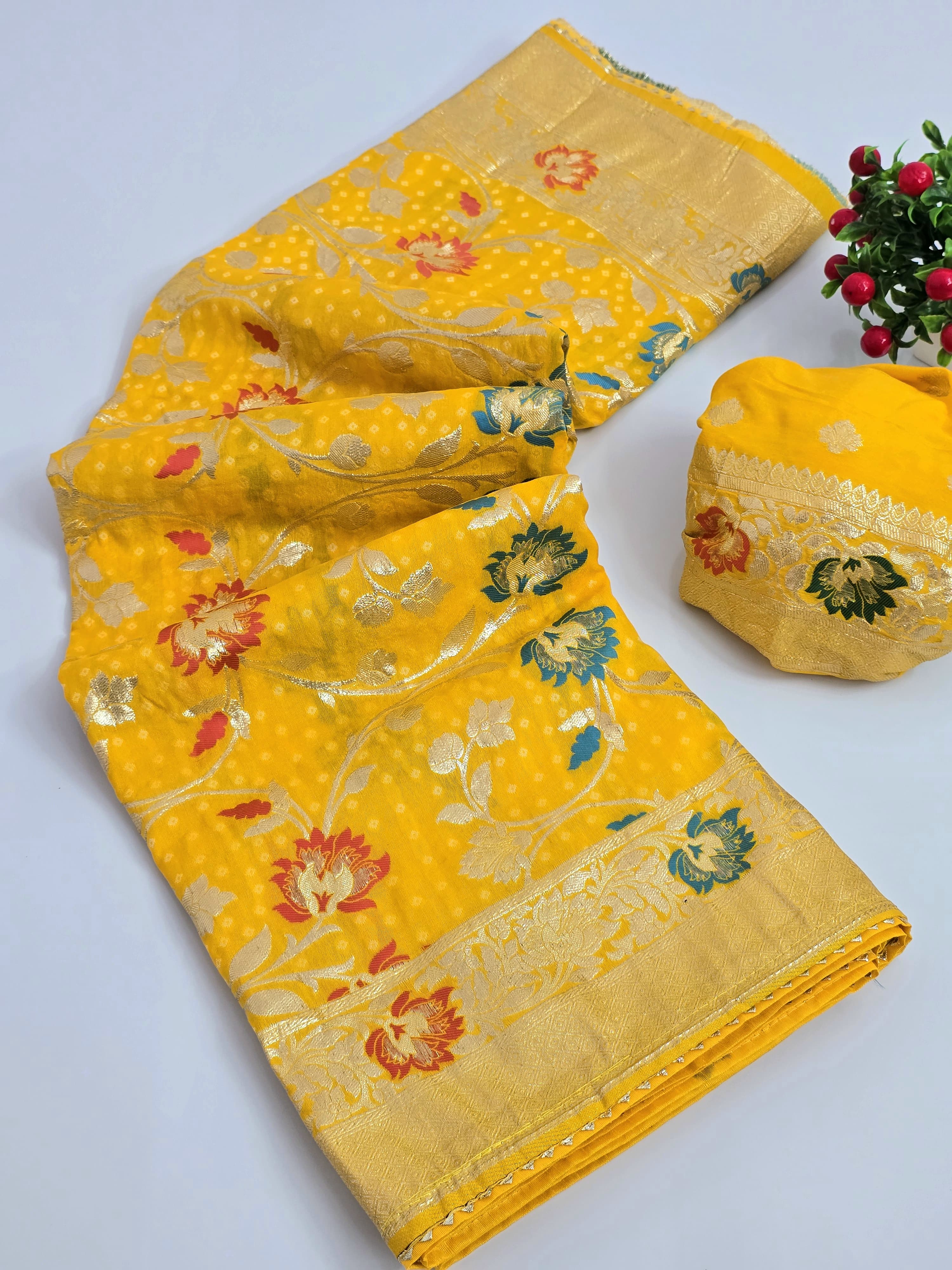 PRD0038 PPURE DOLA BANARASI SAREE WEAVING JARI ALL OVER IN SAREE WITH RICH PALLU & BIJIA LACE WHITH MENAAWORK SAREE CUT 5.5
