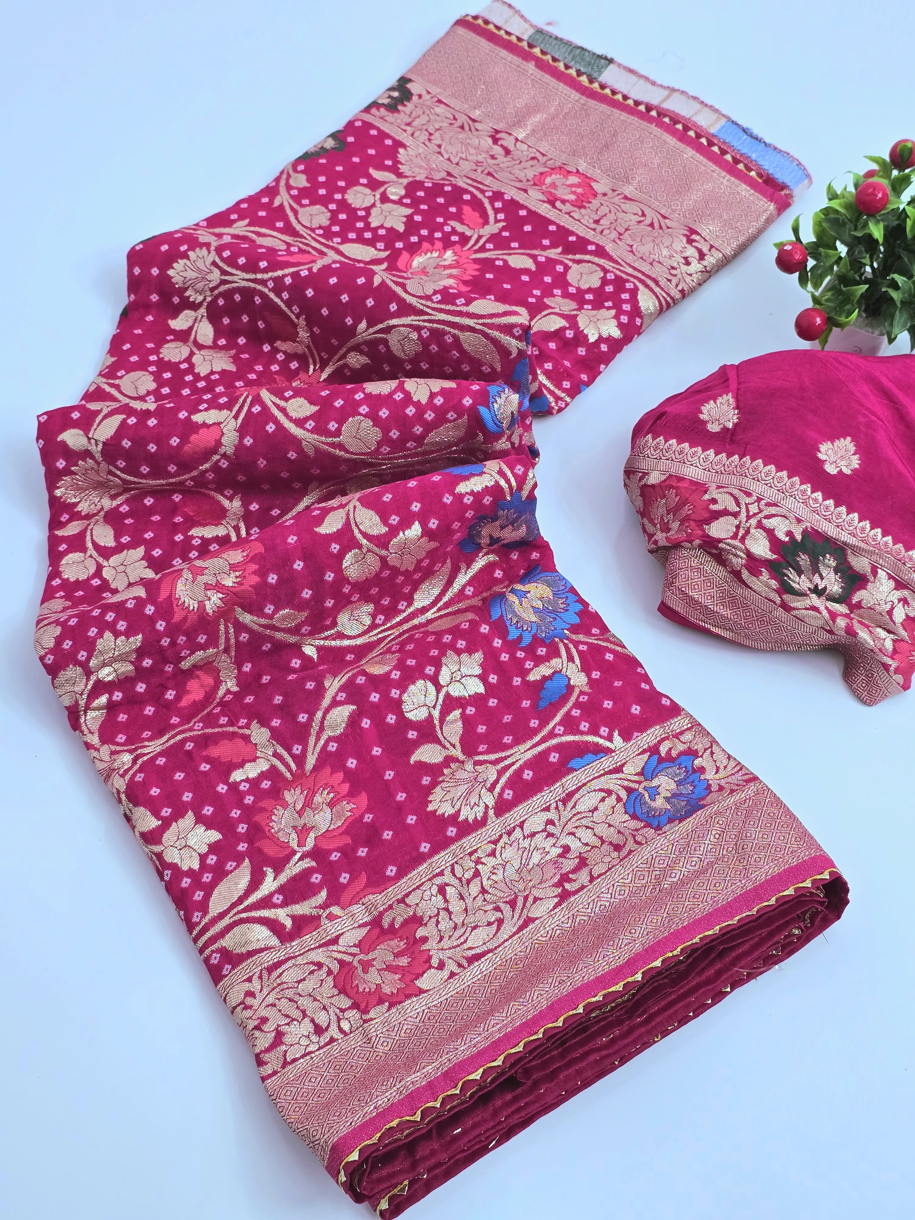 PRD0038 PPURE DOLA BANARASI SAREE WEAVING JARI ALL OVER IN SAREE WITH RICH PALLU & BIJIA LACE WHITH MENAAWORK SAREE CUT 5.5