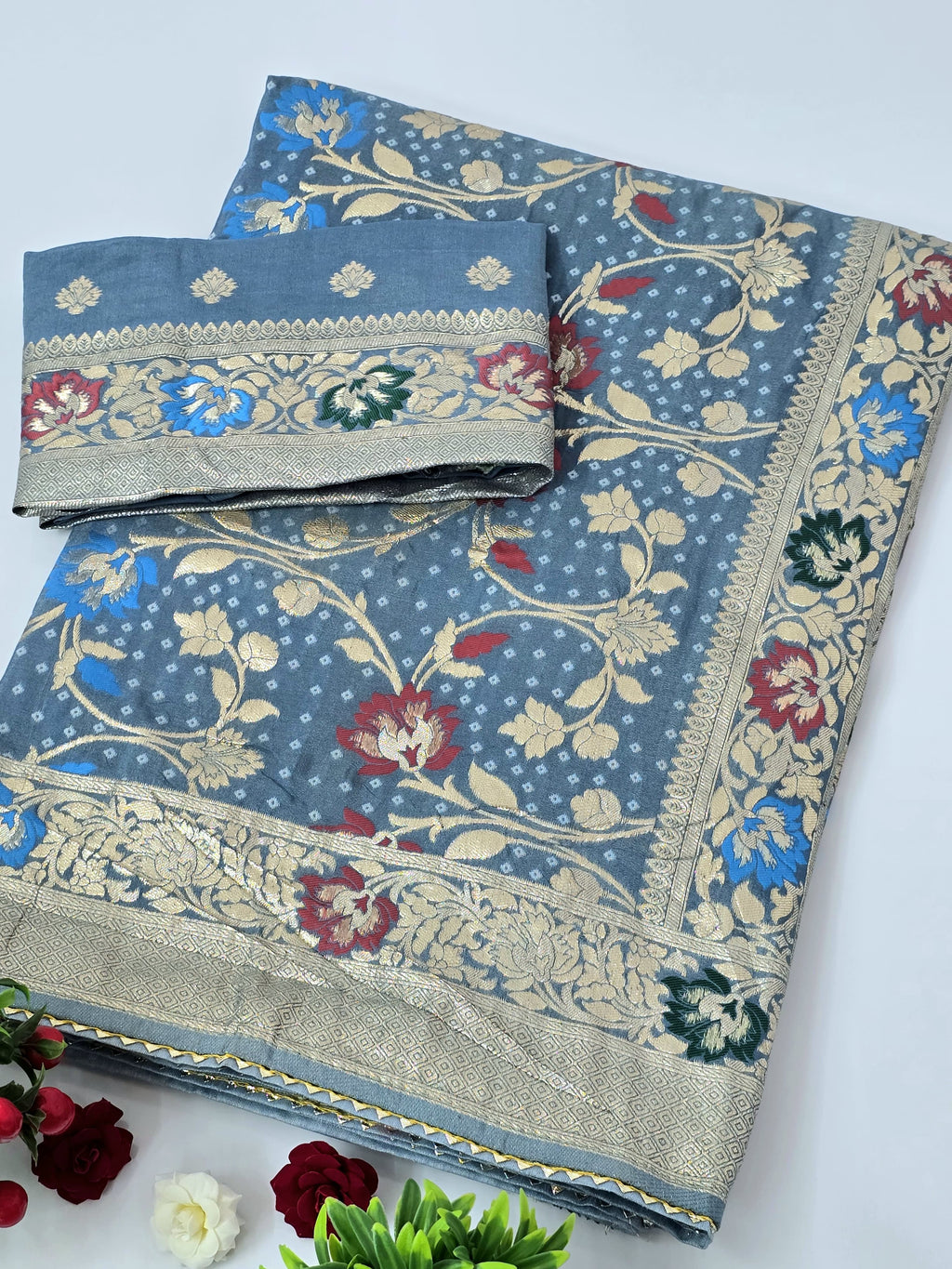 PRD0038 PPURE DOLA BANARASI SAREE WEAVING JARI ALL OVER IN SAREE WITH RICH PALLU & BIJIA LACE WHITH MENAAWORK SAREE CUT 5.5