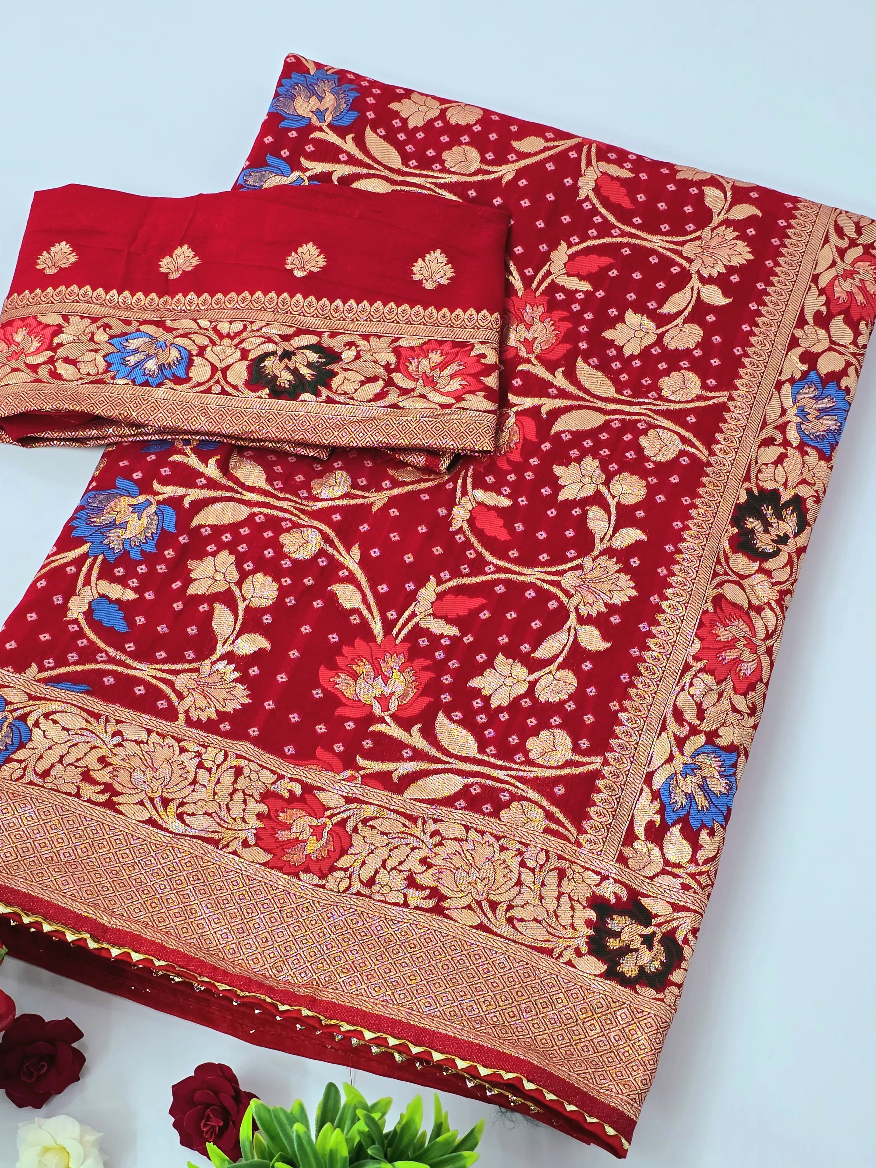 PRD0038 PPURE DOLA BANARASI SAREE WEAVING JARI ALL OVER IN SAREE WITH RICH PALLU & BIJIA LACE WHITH MENAAWORK SAREE CUT 5.5