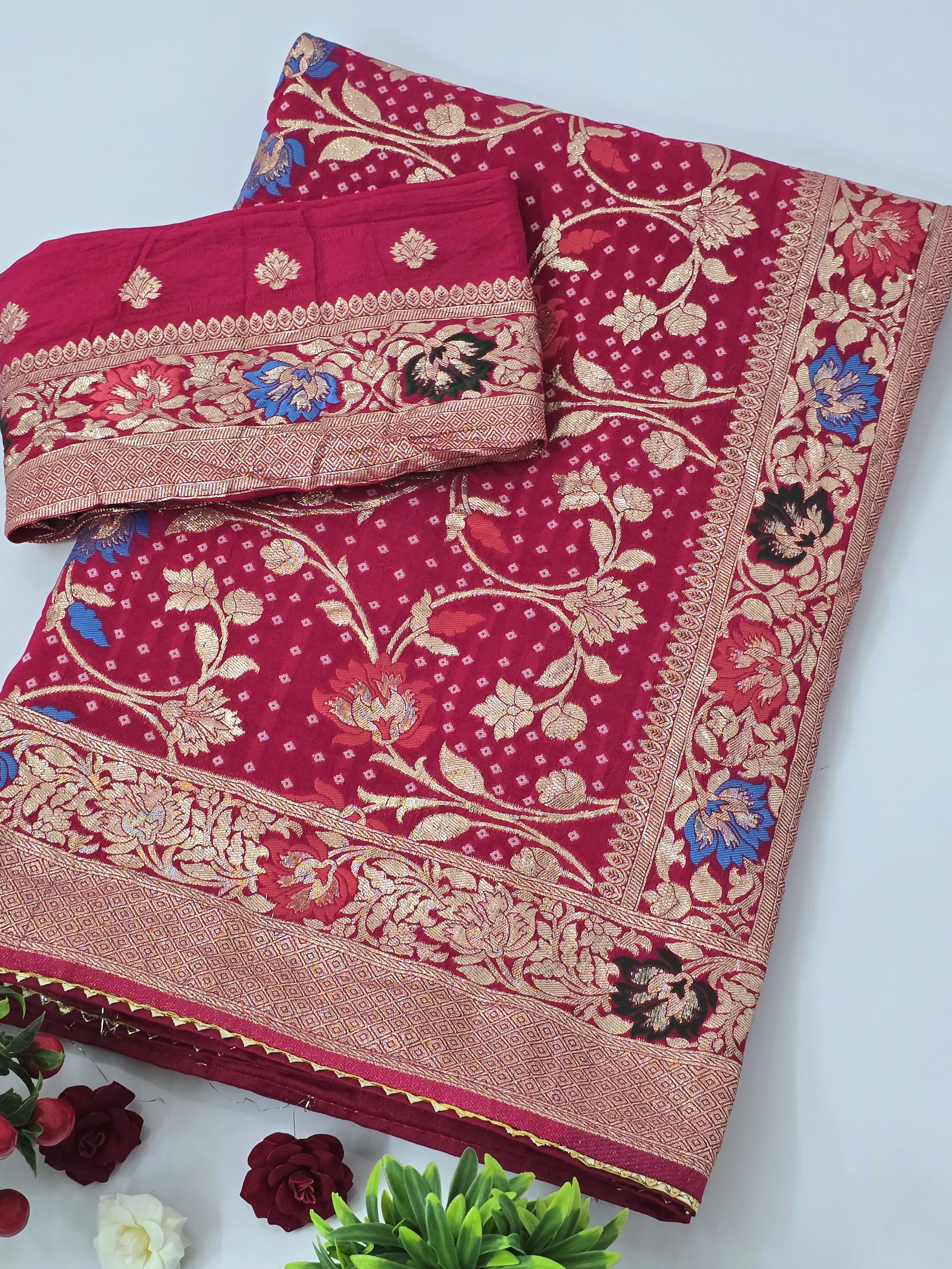 PRD0038 PPURE DOLA BANARASI SAREE WEAVING JARI ALL OVER IN SAREE WITH RICH PALLU & BIJIA LACE WHITH MENAAWORK SAREE CUT 5.5