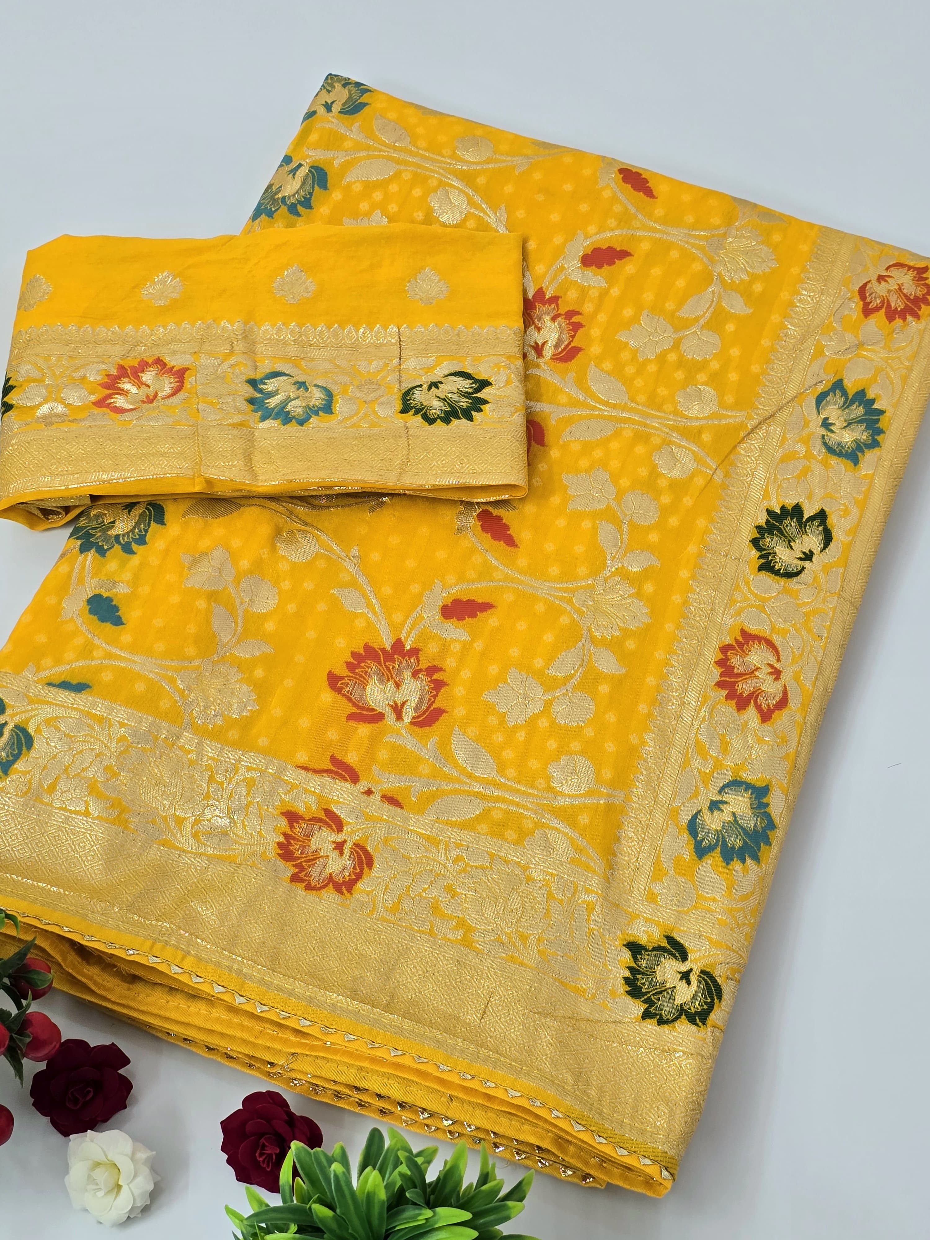 PRD0038 PPURE DOLA BANARASI SAREE WEAVING JARI ALL OVER IN SAREE WITH RICH PALLU & BIJIA LACE WHITH MENAAWORK SAREE CUT 5.5