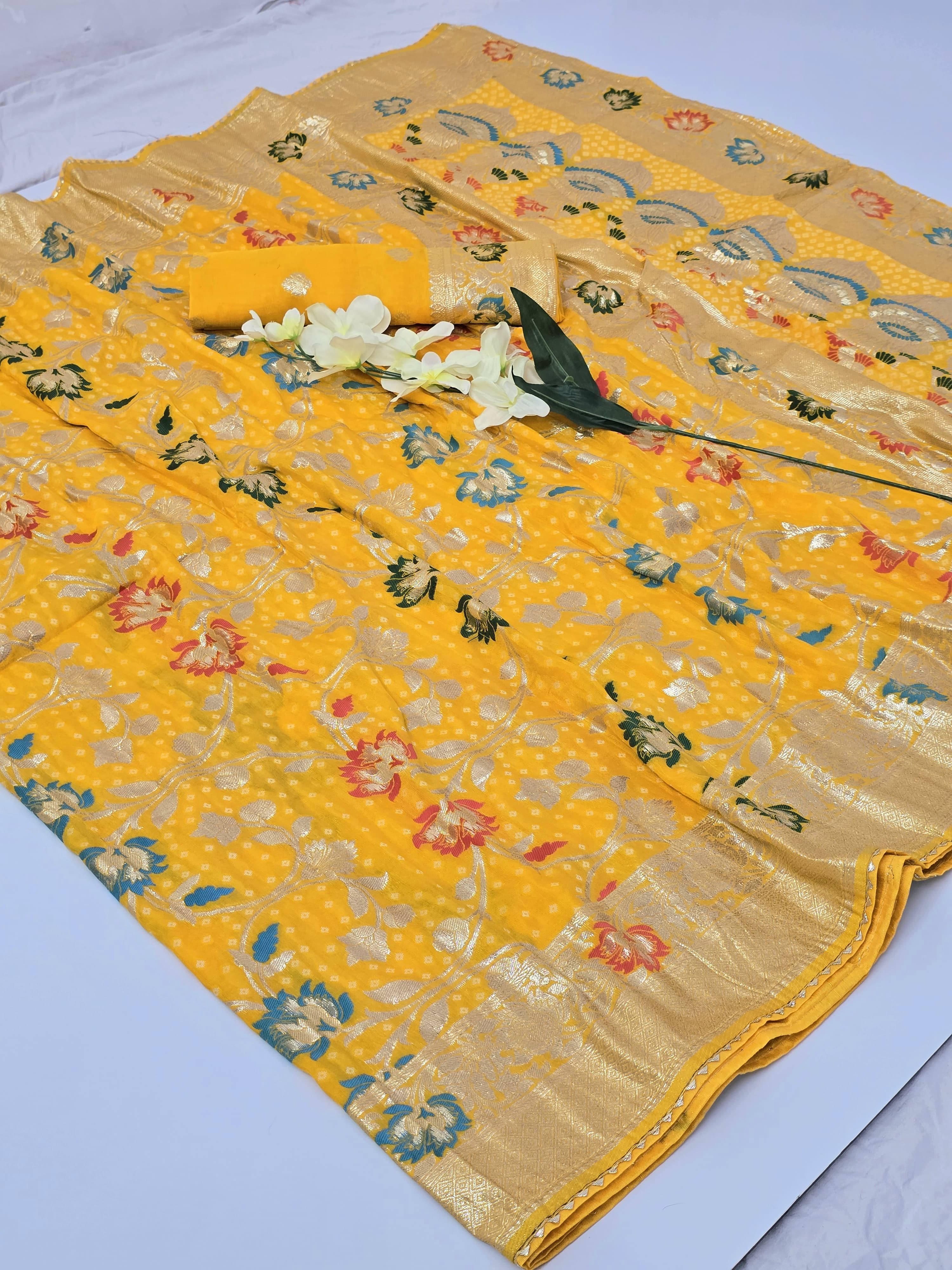 PRD0038 PPURE DOLA BANARASI SAREE WEAVING JARI ALL OVER IN SAREE WITH RICH PALLU & BIJIA LACE WHITH MENAAWORK SAREE CUT 5.5
