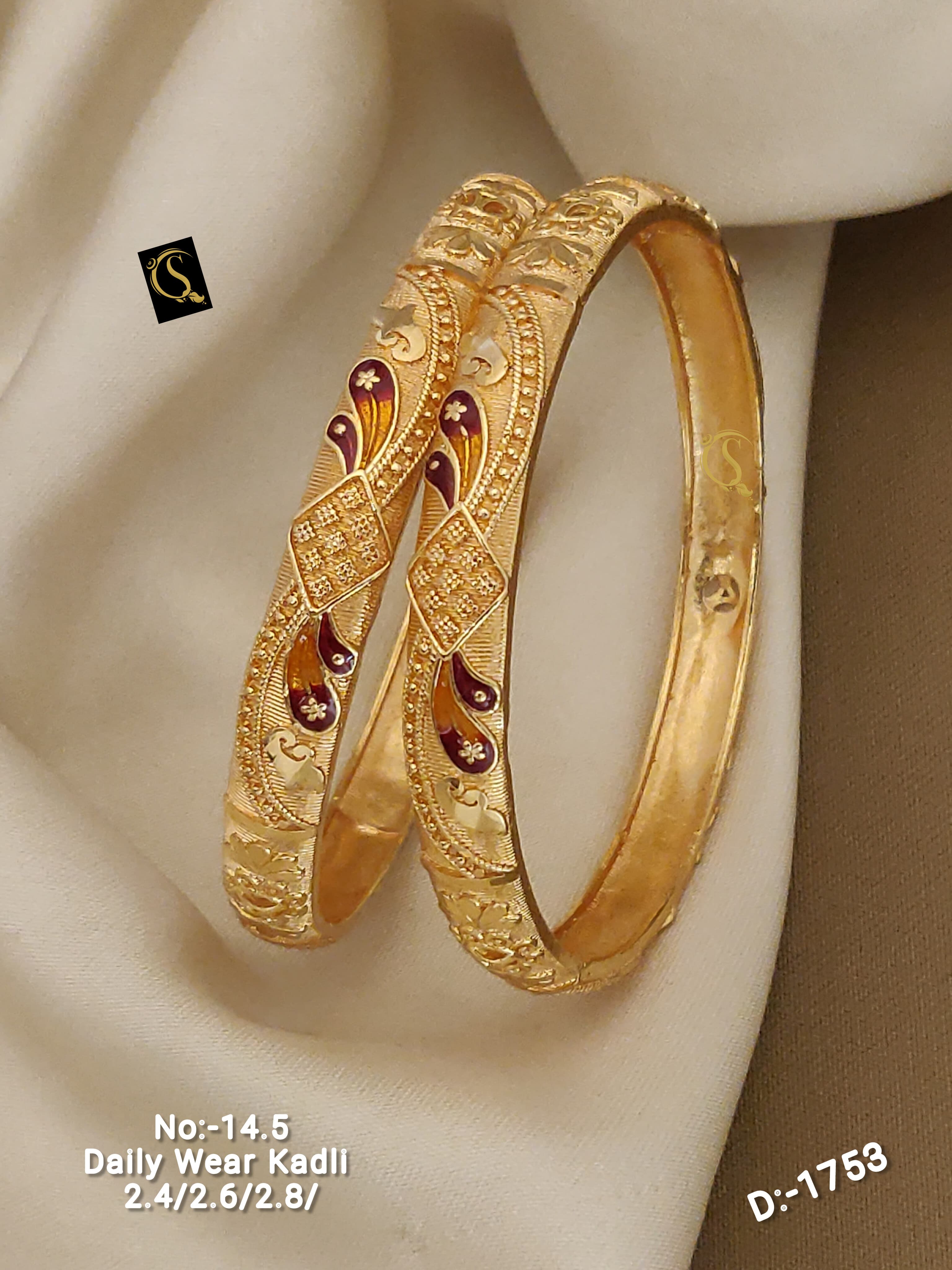 SI008 GOLD PLEATED PREMIUM QUALITY DAILY WEAR BANGLES (single piece)