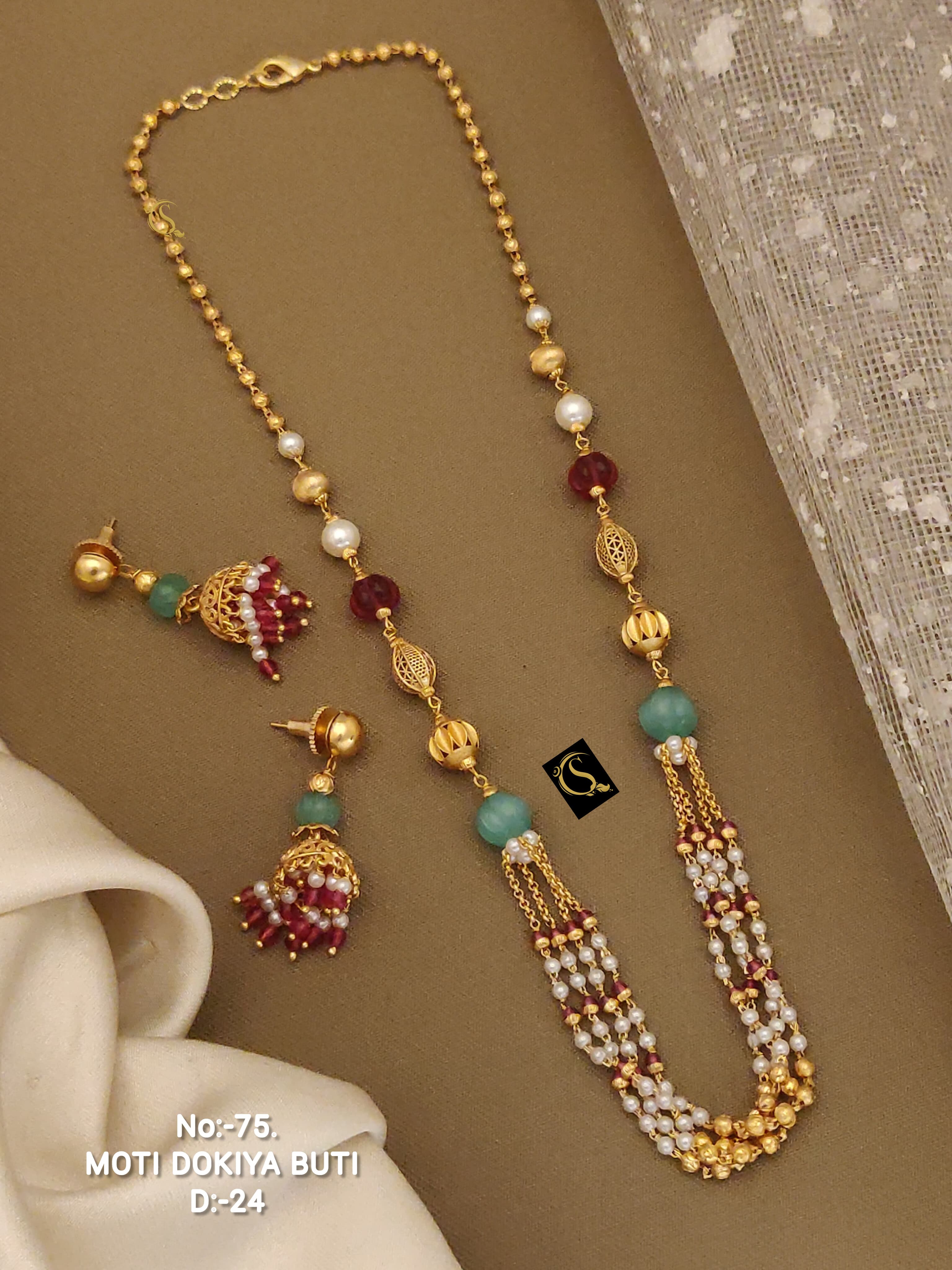 SI009 BEAUTIFUL GOLD PLEATED MOTI DUKIYA BUTI
