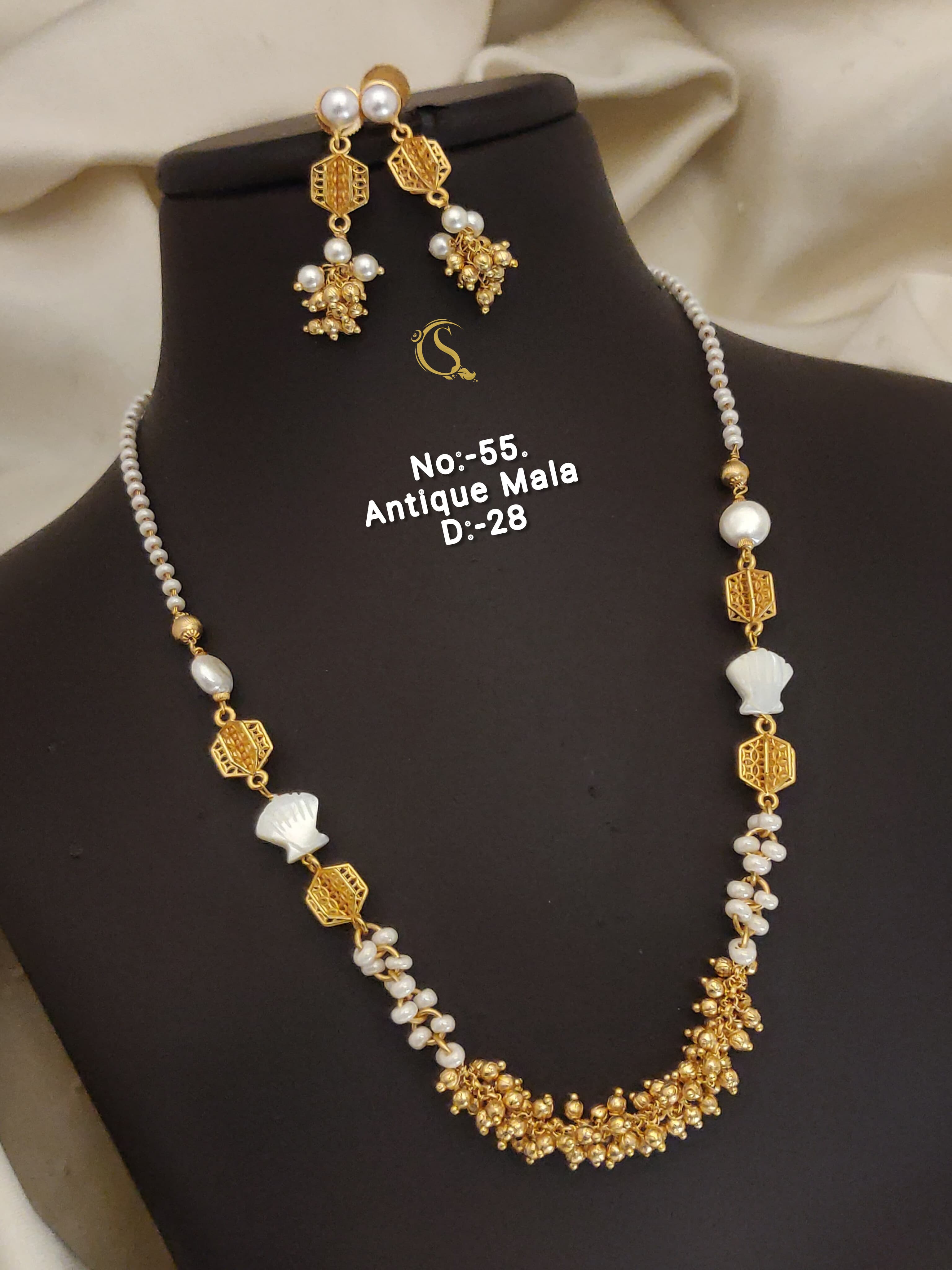 SI009 BEAUTIFUL GOLD PLEATED ANTIQUE CHAIN WITH EARRINGS