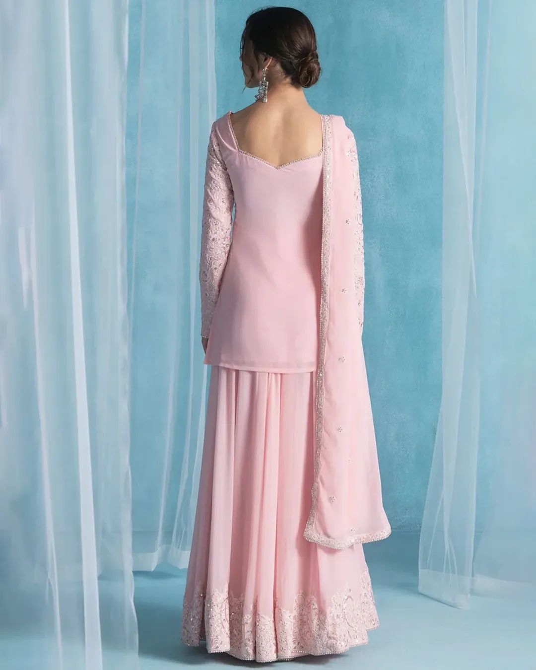 PRD0030 EXCLUSIVE DESIGNER SEQUINS EMBROIDERY WORK SUIT IN GEORGETTE WITH KURTI, PLAZZO AND DUPATTA