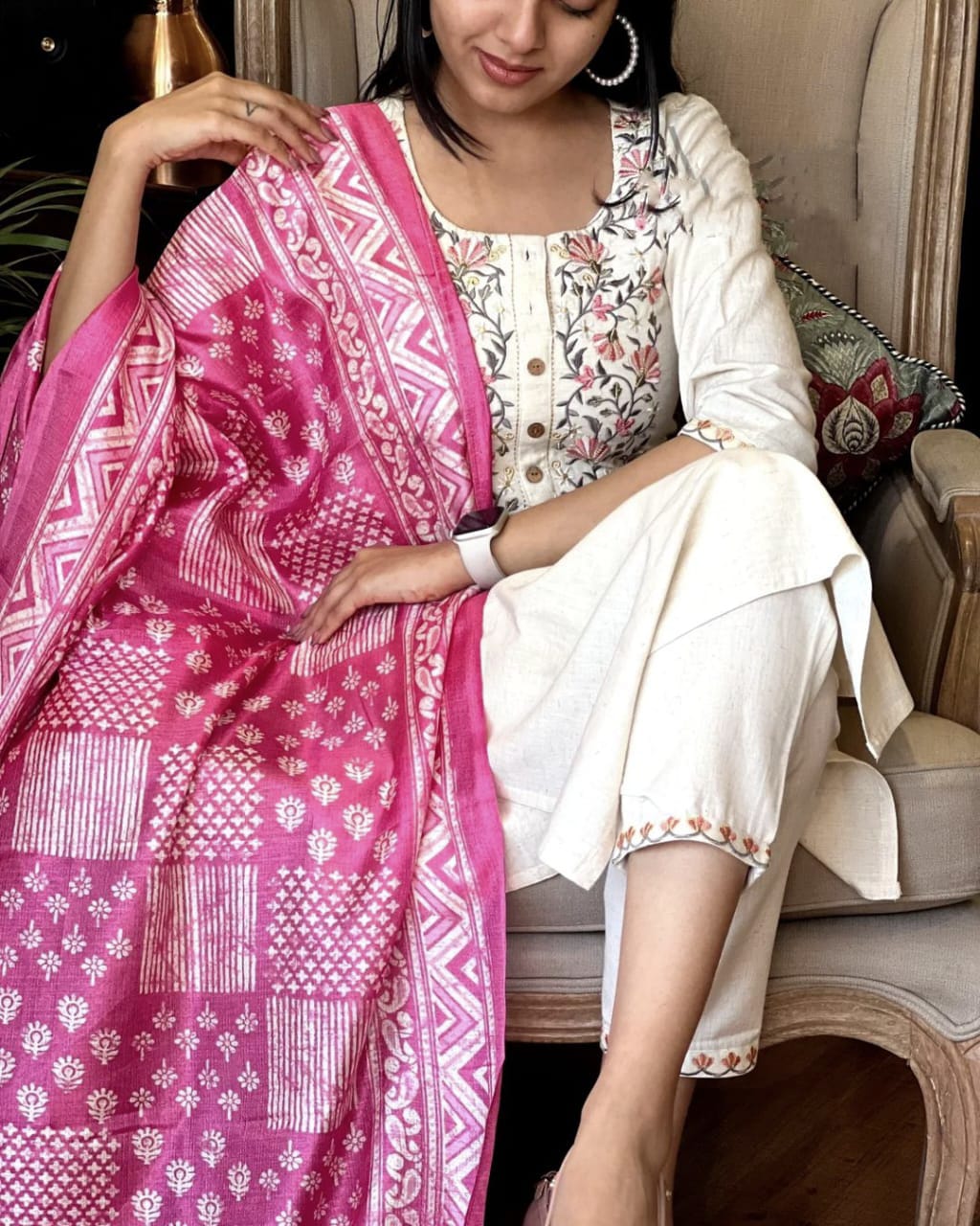 JKM009 Pure HANDLOOM khadi cotton weaving based fabric all over embroidery