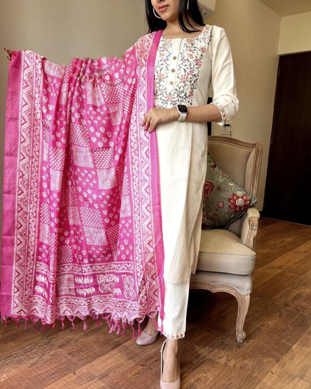 JKM009 Pure HANDLOOM khadi cotton weaving based fabric all over embroidery