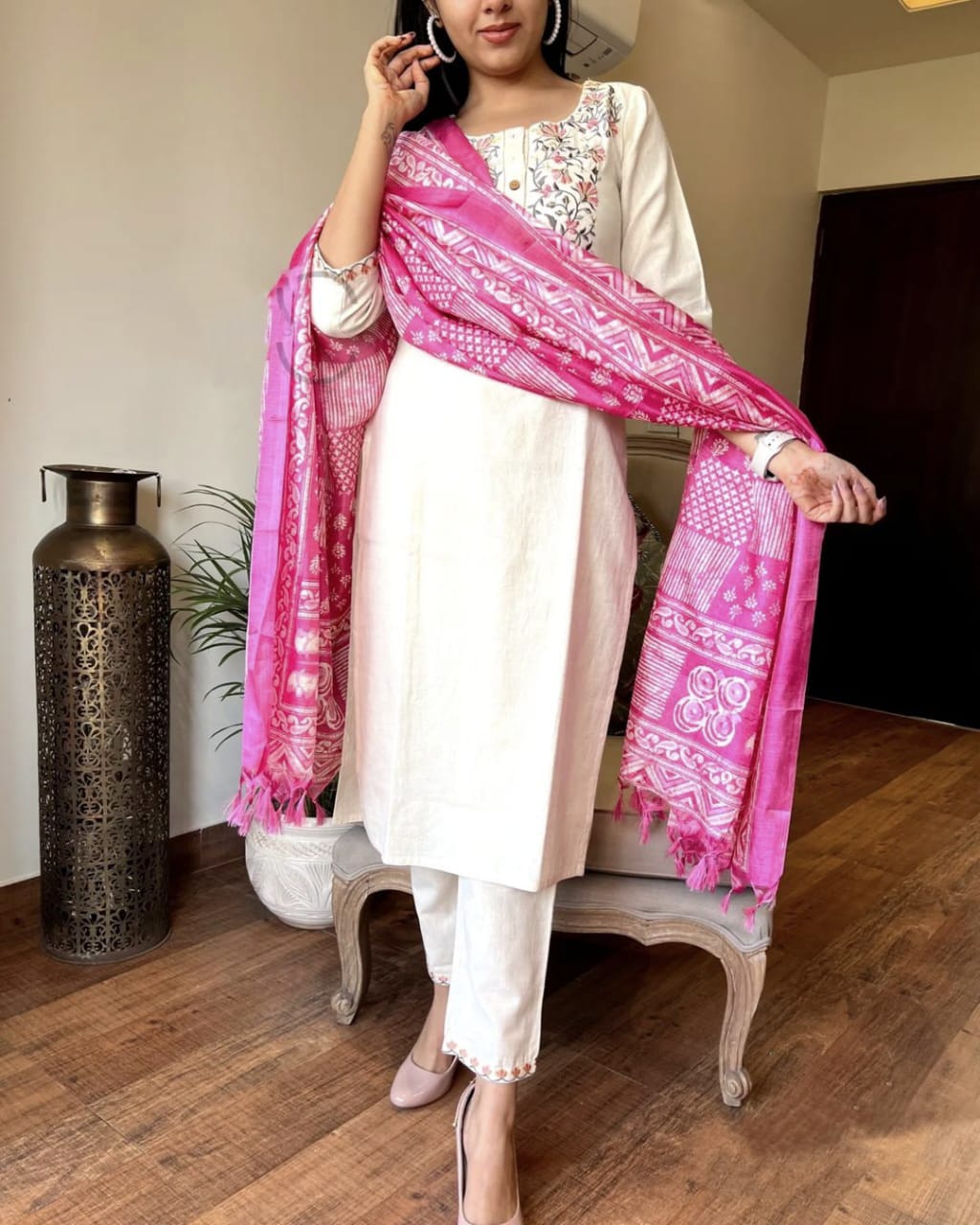 JKM009 Pure HANDLOOM khadi cotton weaving based fabric all over embroidery