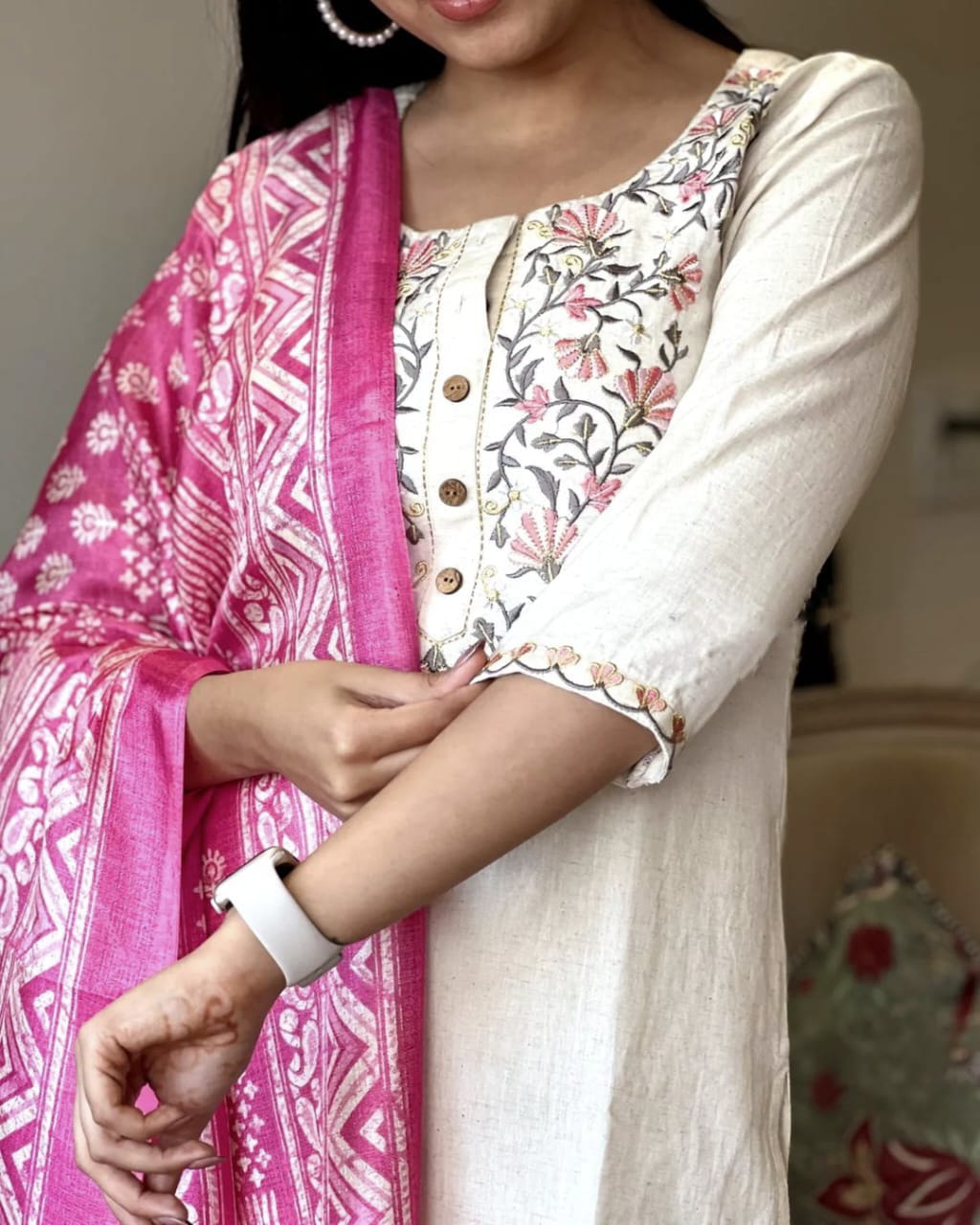 JKM009 Pure HANDLOOM khadi cotton weaving based fabric all over embroidery