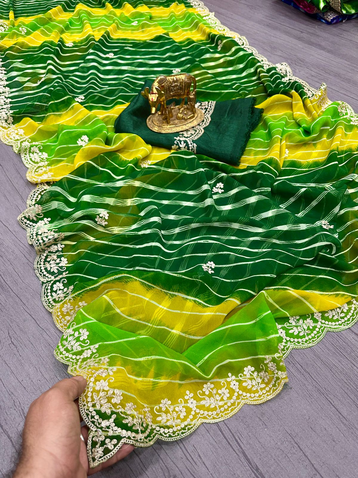 PRD0043 Pure Georgette with Jodhpur lehariya Print Saree with Beautiful Pita Work in C~Pallu Butti Work Border in Saree