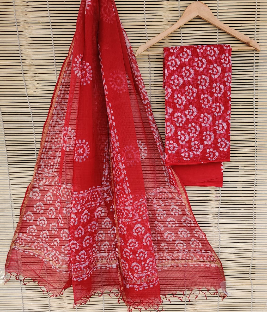 SGT008  Pure Kota Doria Suit with Dupatta, Hand Block Printed using Natural Vegetable dye